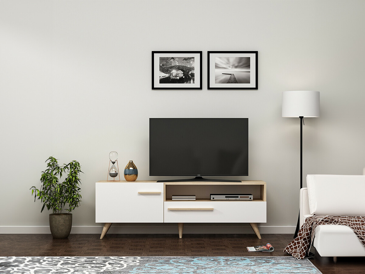 Mueble TV Kailua 1850 (Blanco + Roble)