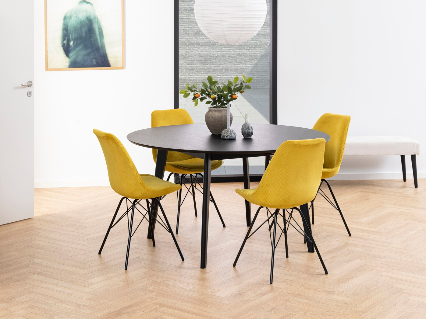 Conjunto de mesas y sillas para comedor Norsica 505 (Amarillo + Negro)
