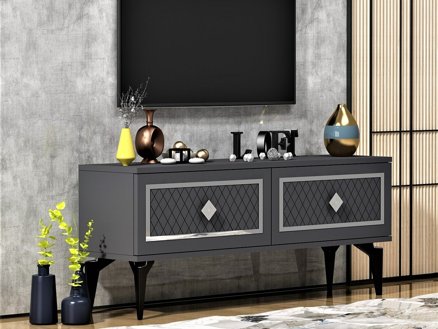 Mueble TV Kailua 1984 (Antracita + Plata)