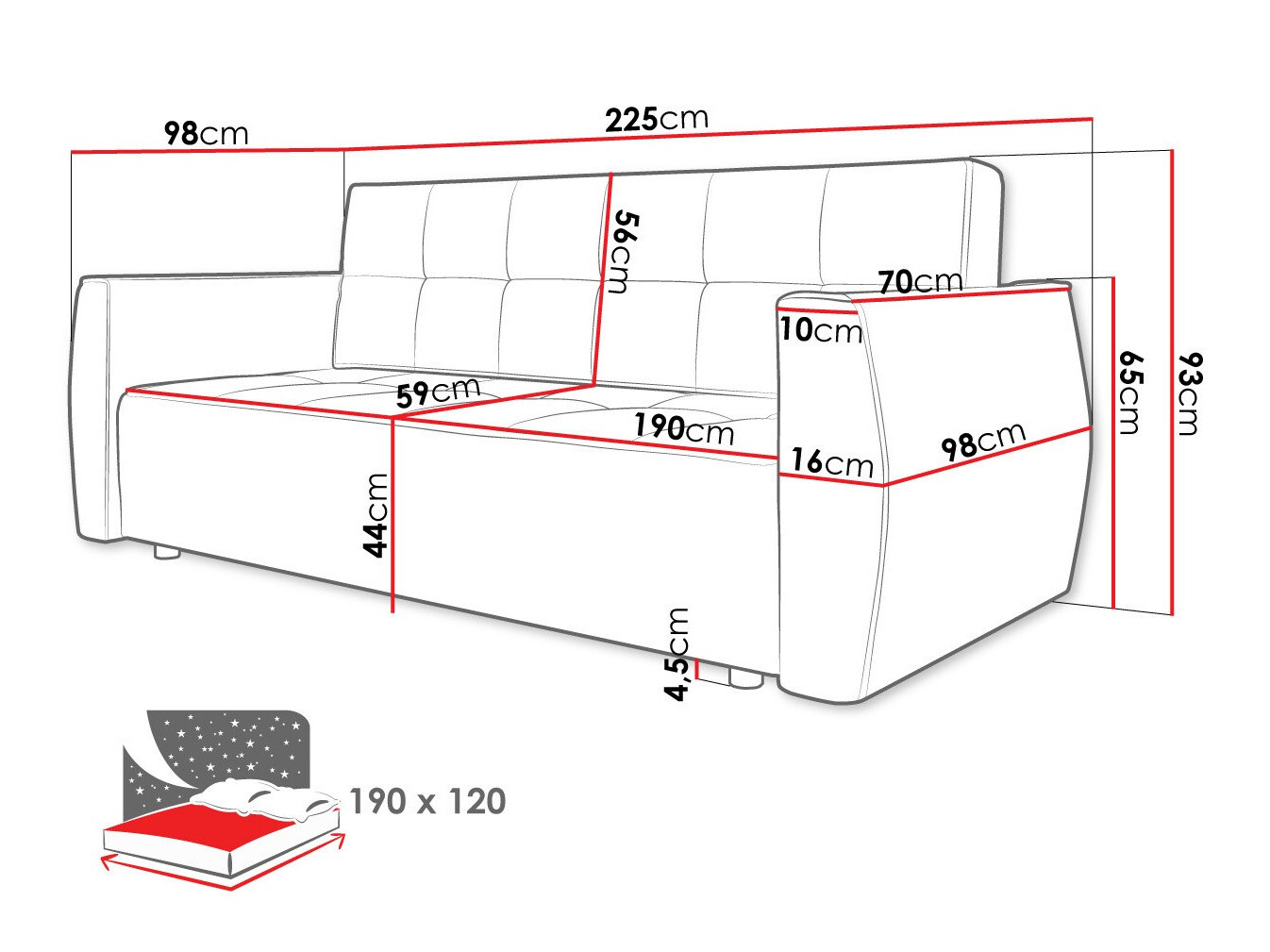 Sofá-cama Edinburg 107 (Poso 55 + Paros 05)