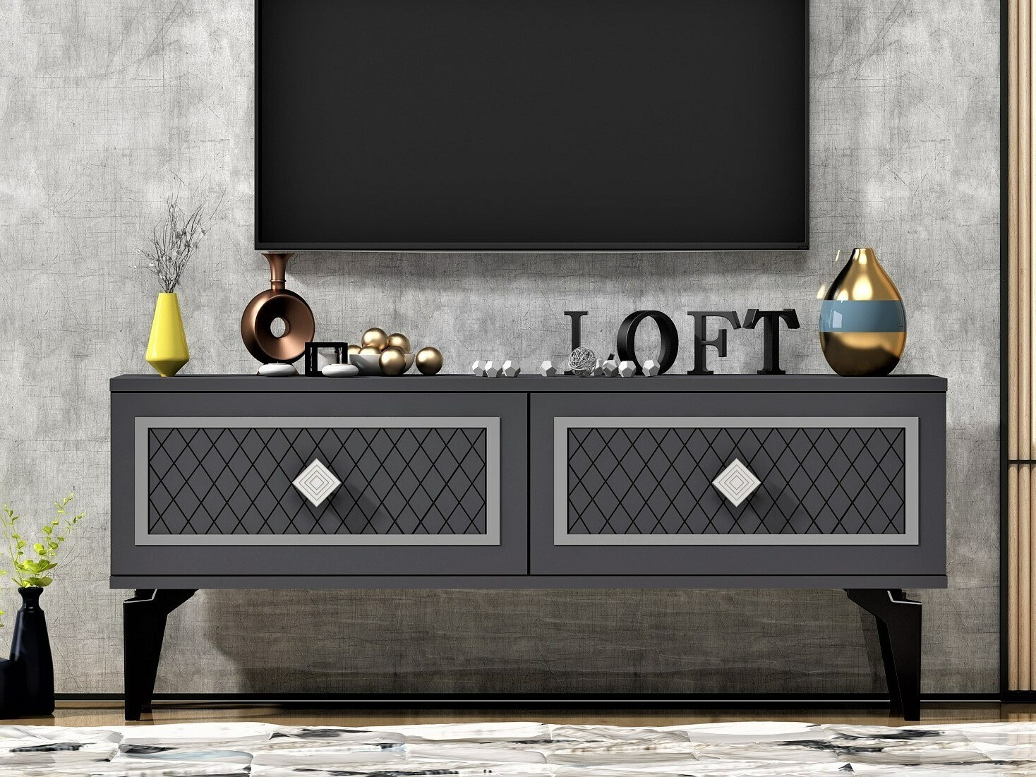 Mueble TV Kailua 1984 (Antracita + Plata)