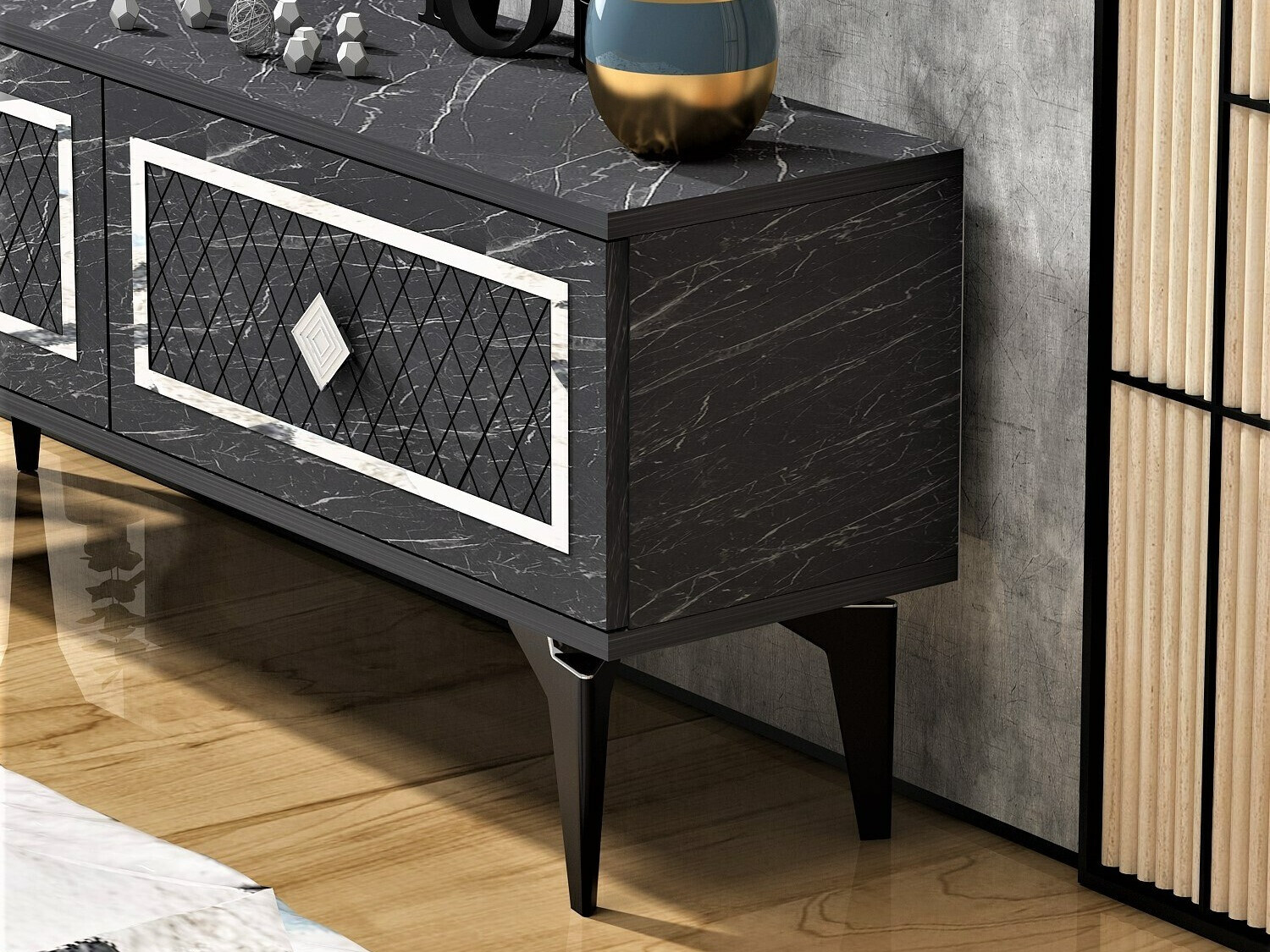 Mueble TV Kailua 1984 (Plata + Mármol negro)