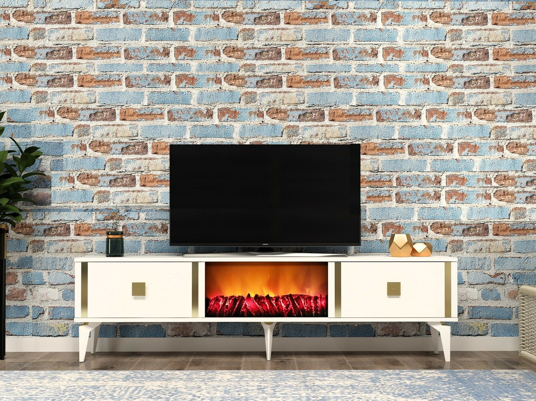 Mueble TV Kailua 1988 (Blanco + Dorado)