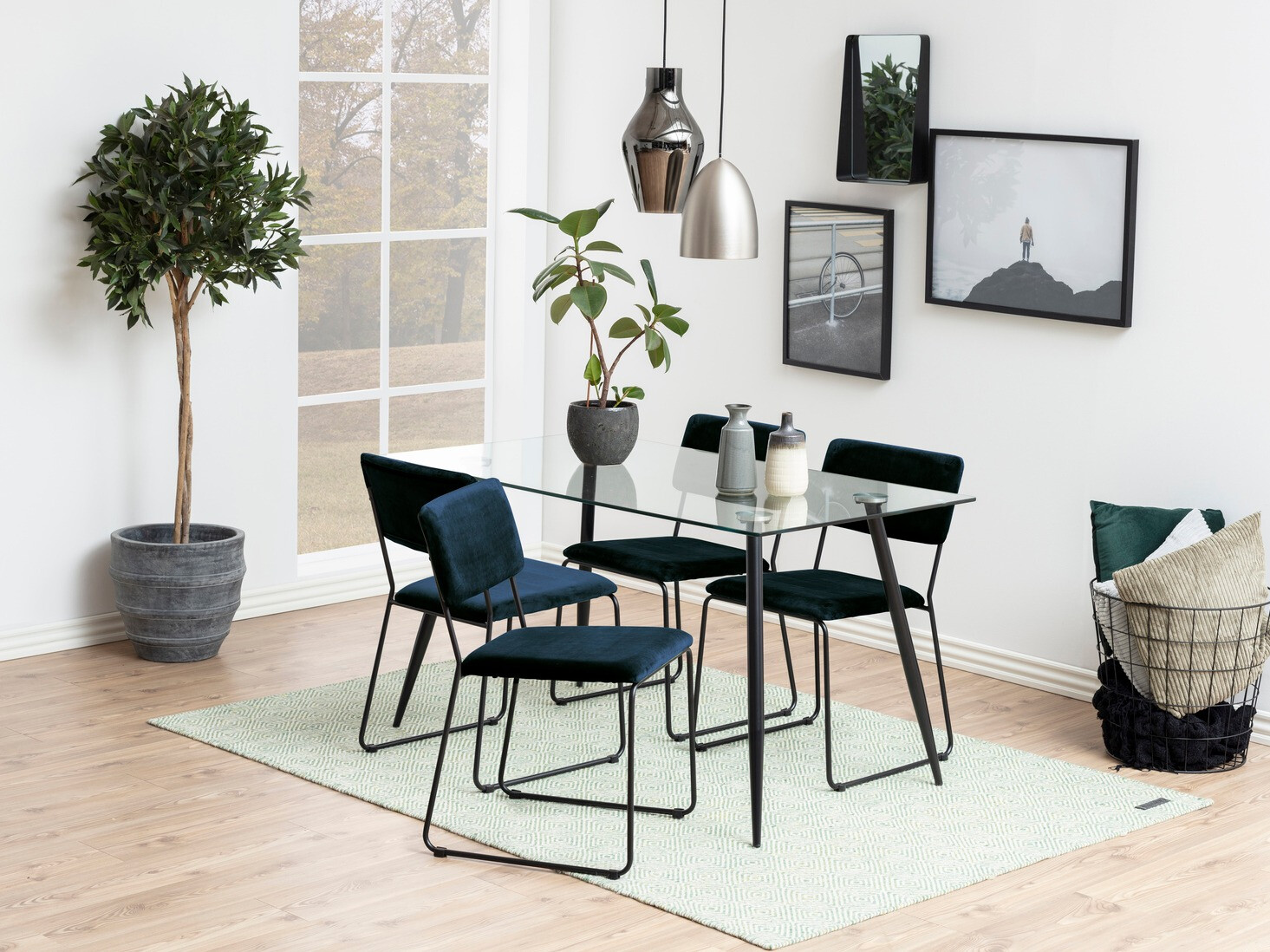 Conjunto de mesas y sillas para comedor Norsica 557 (Azul oscuro + Negro)