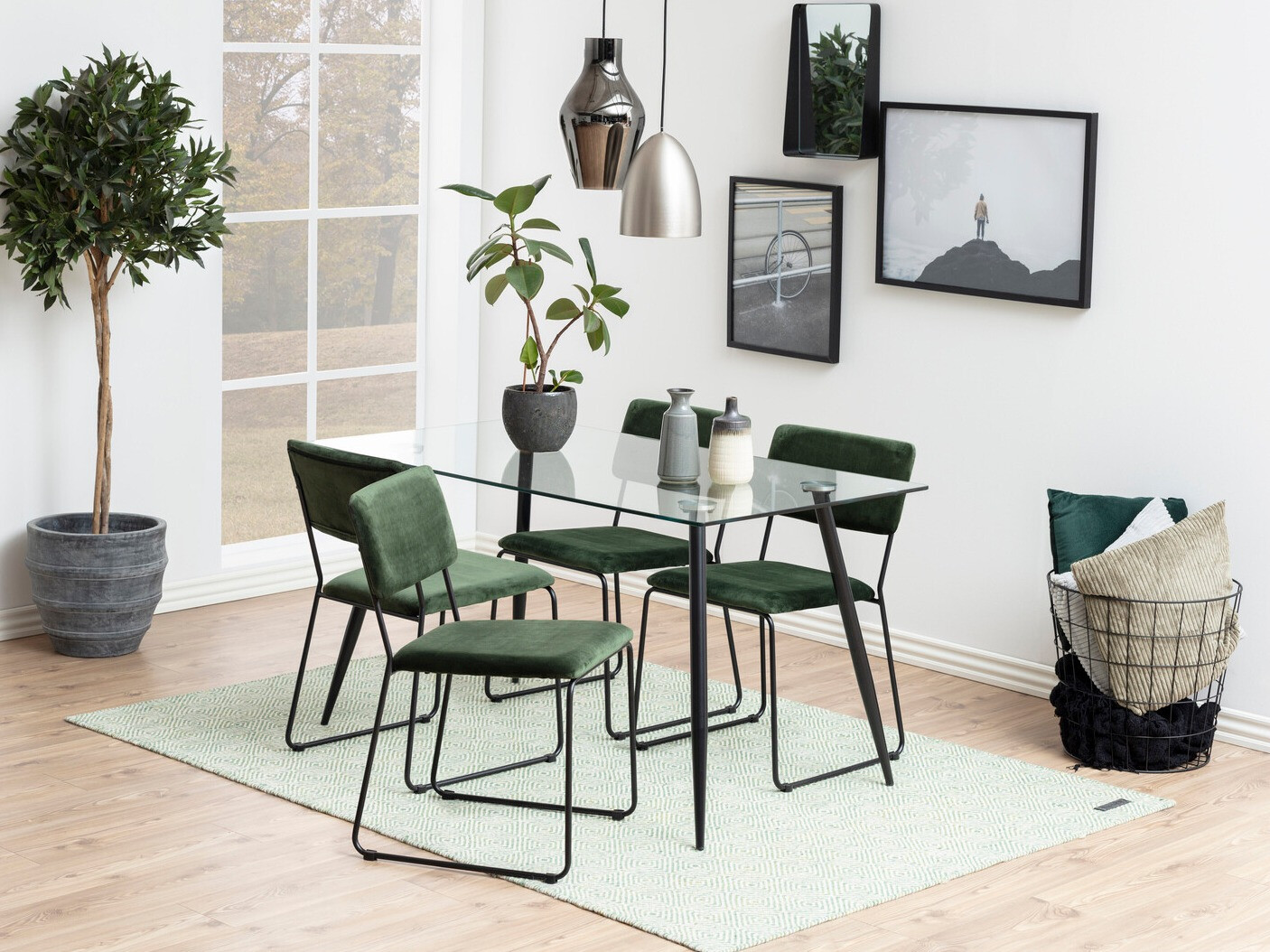 Conjunto de mesas y sillas para comedor Norsica 557 (Verde oscuro + Negro)