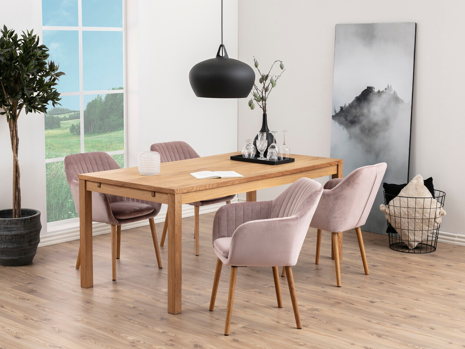 Conjunto de mesas y sillas para comedor Norsica Daltea 114 (Rosa Dusty + Luminoso madera)