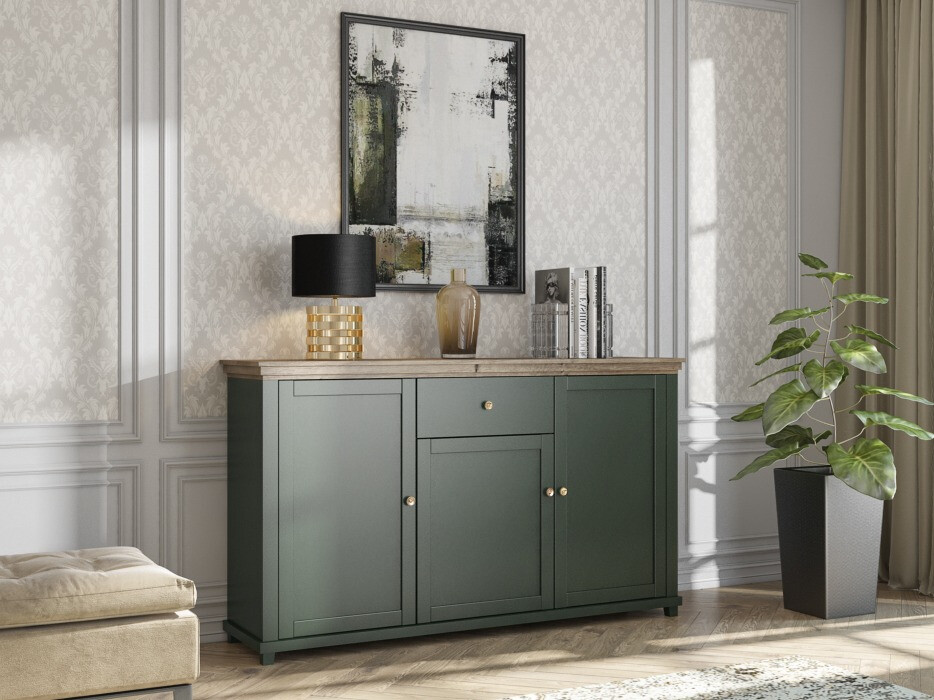 Cómoda Tolnue 106 (Verde oscuro + Roble de lefkada)