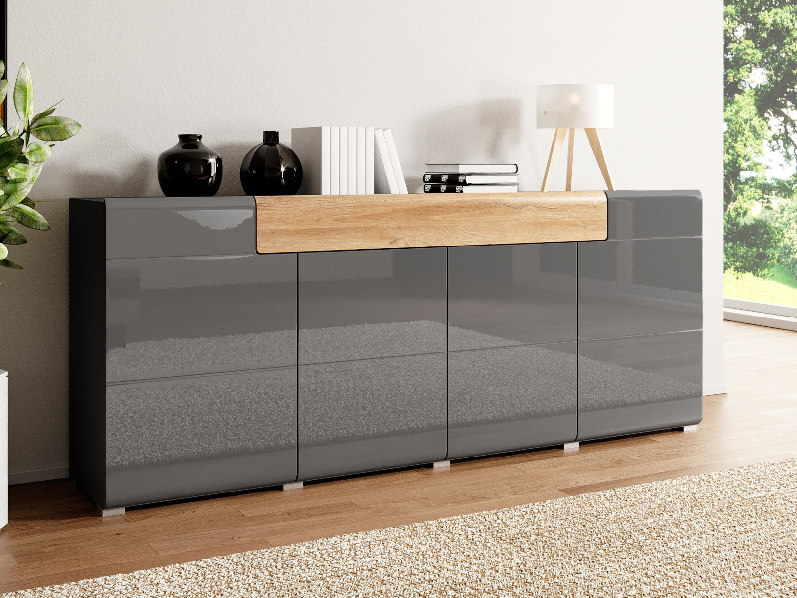 Cómoda Torsone 102 (Antracita + Gloss antracita + Roble nieto)