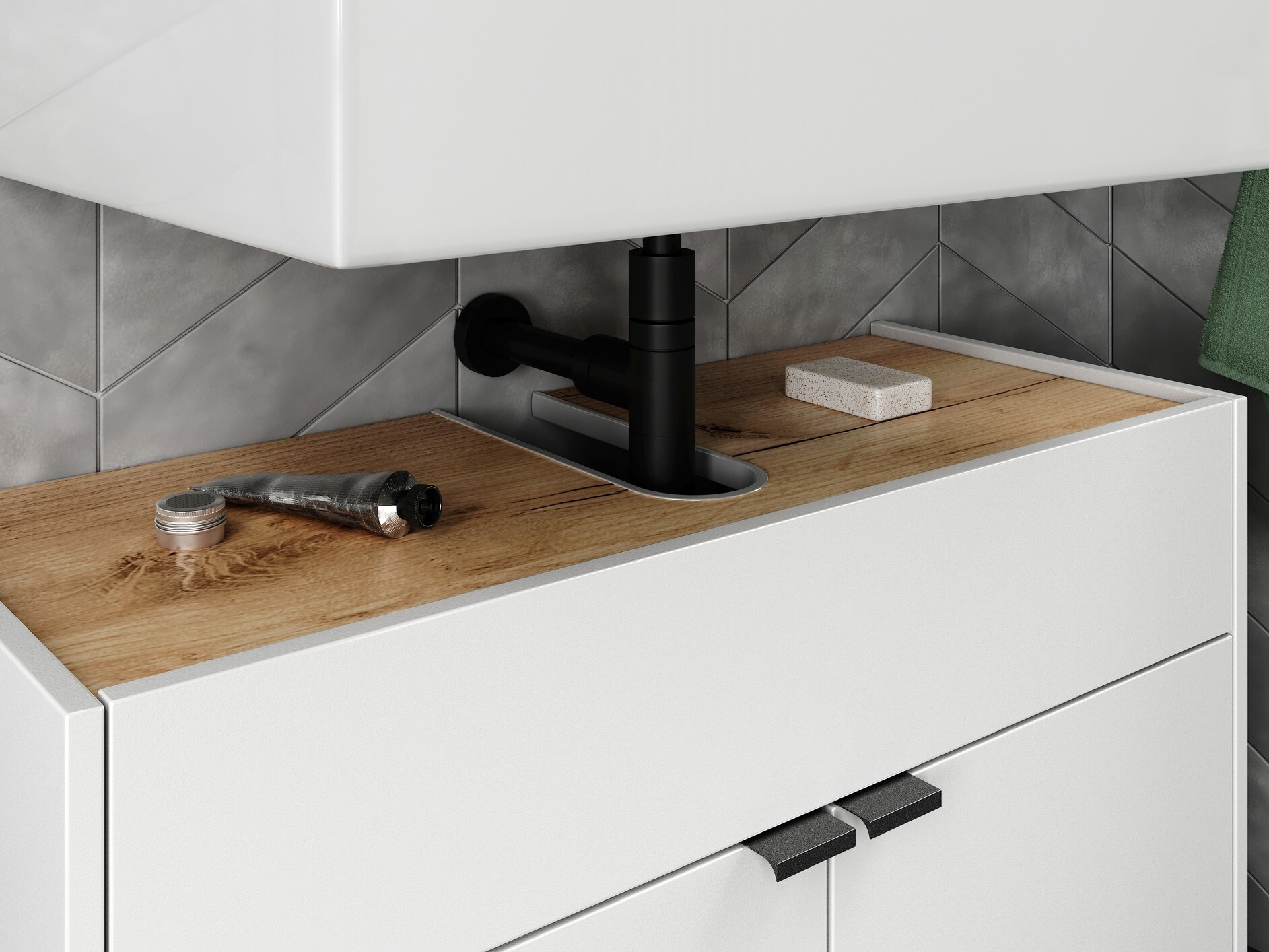 Armario de baño de pie para lavabo Ventei 100 (Blanco + Navarra roble)