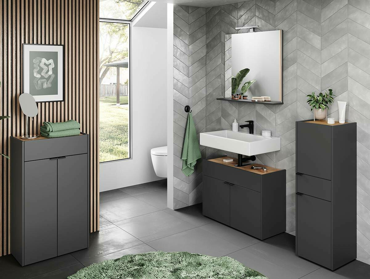 Armario de pie para baño Ventei 101 (Grafito + Navarra roble)