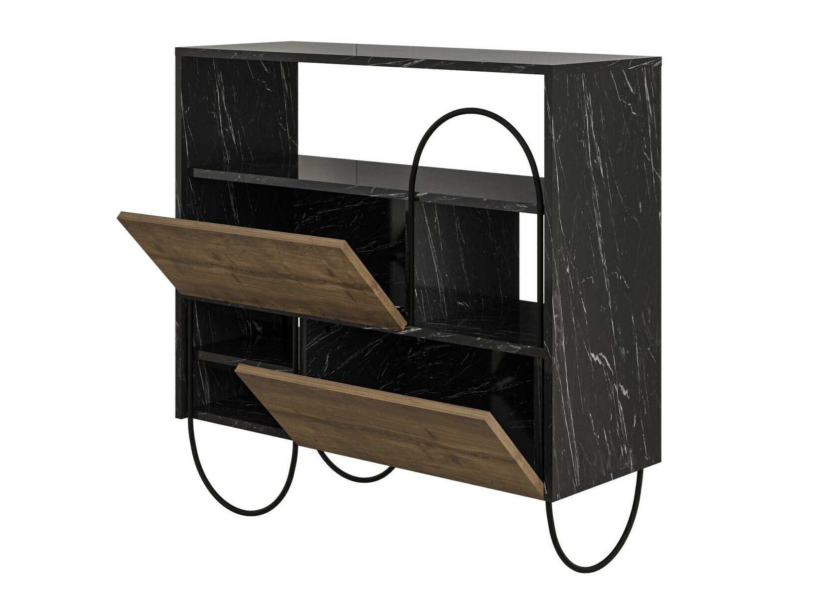 Estante para zapatos Kailua 2018 (Mármol negro + Madera oscura)