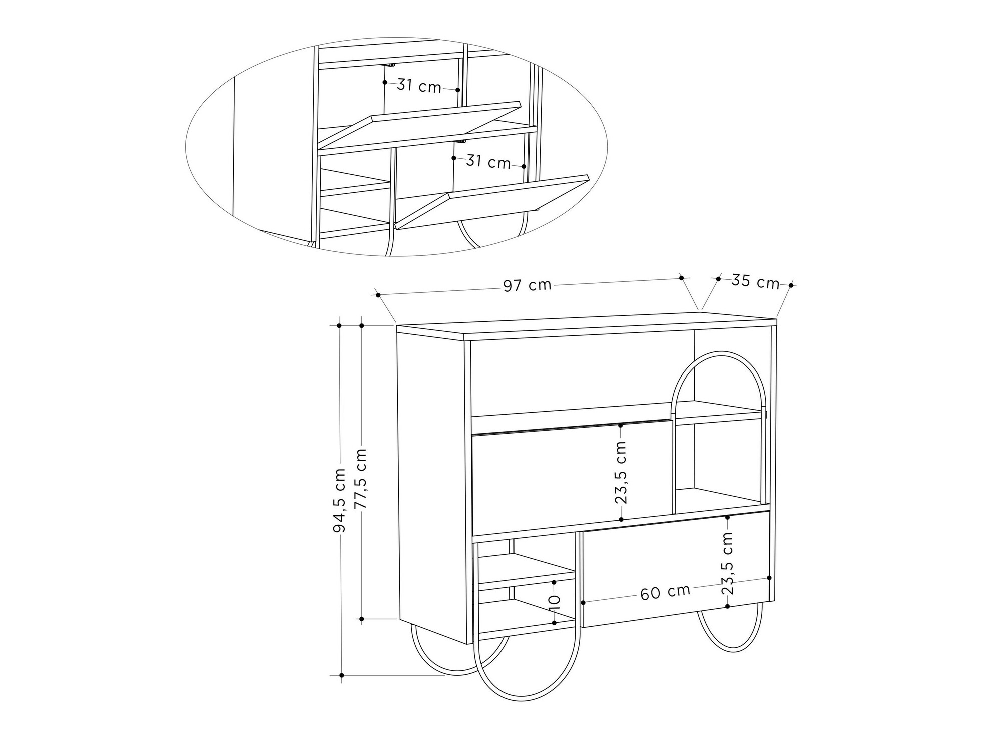Estante para zapatos Kailua 2018 (Mármol negro + Madera oscura)