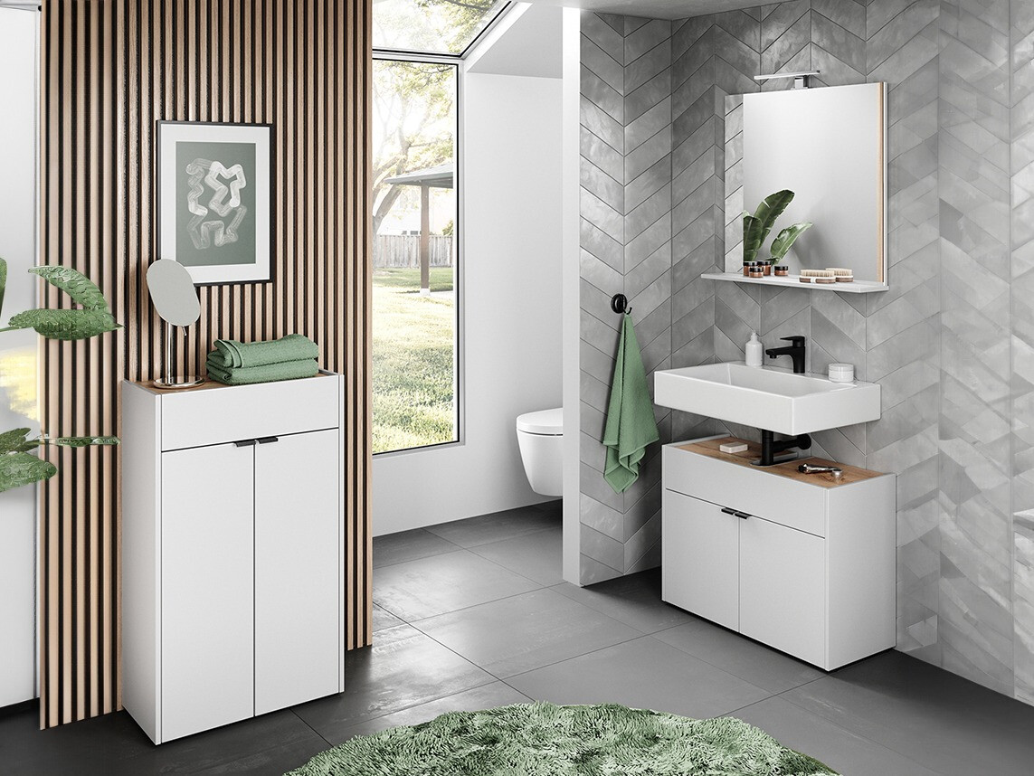 Conjunto de mueble de baño Ventei 107 (Blanco + Navarra roble)