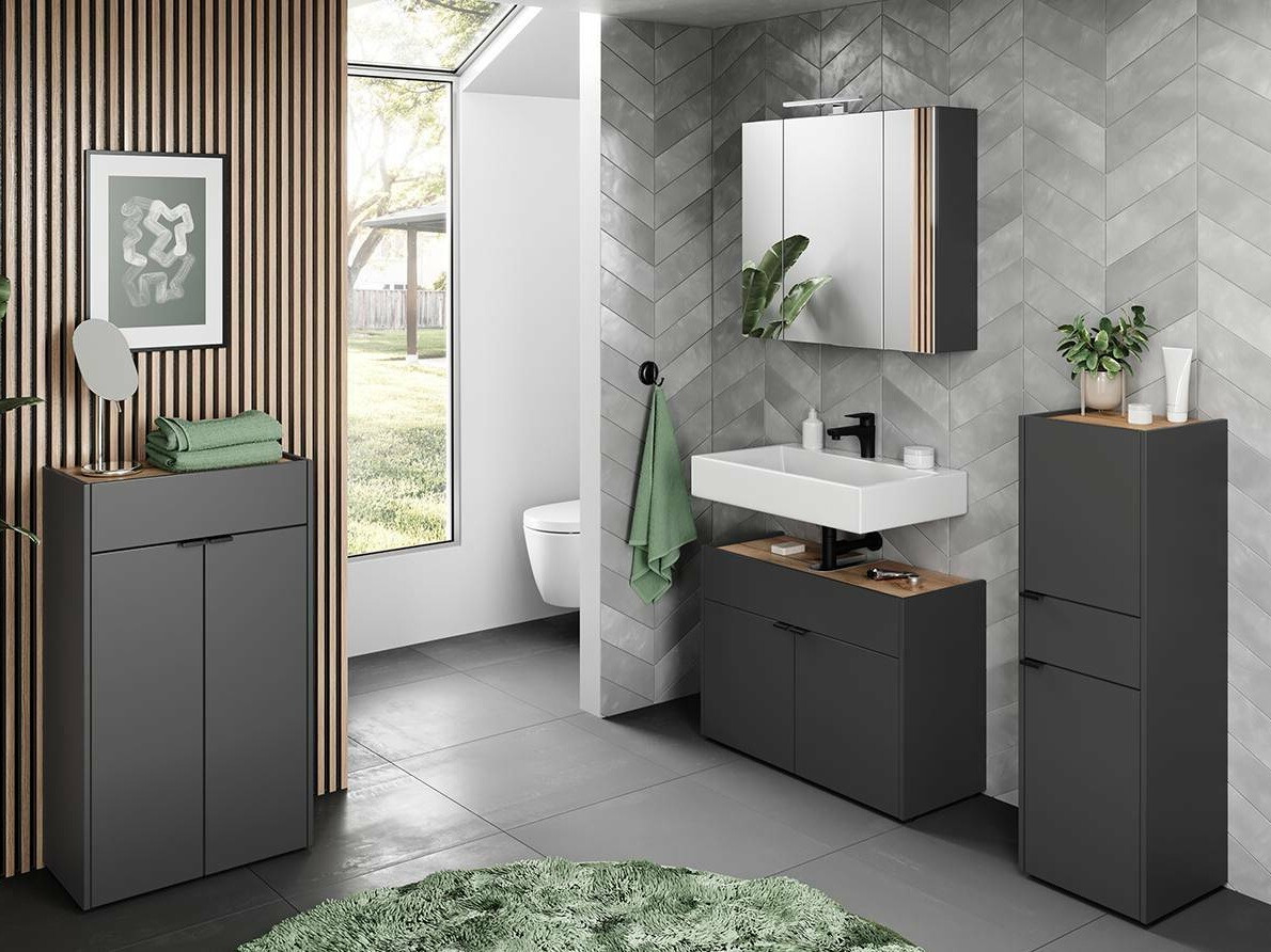 Conjunto de mueble de baño Ventei 109 (Grafito + Navarra roble)
