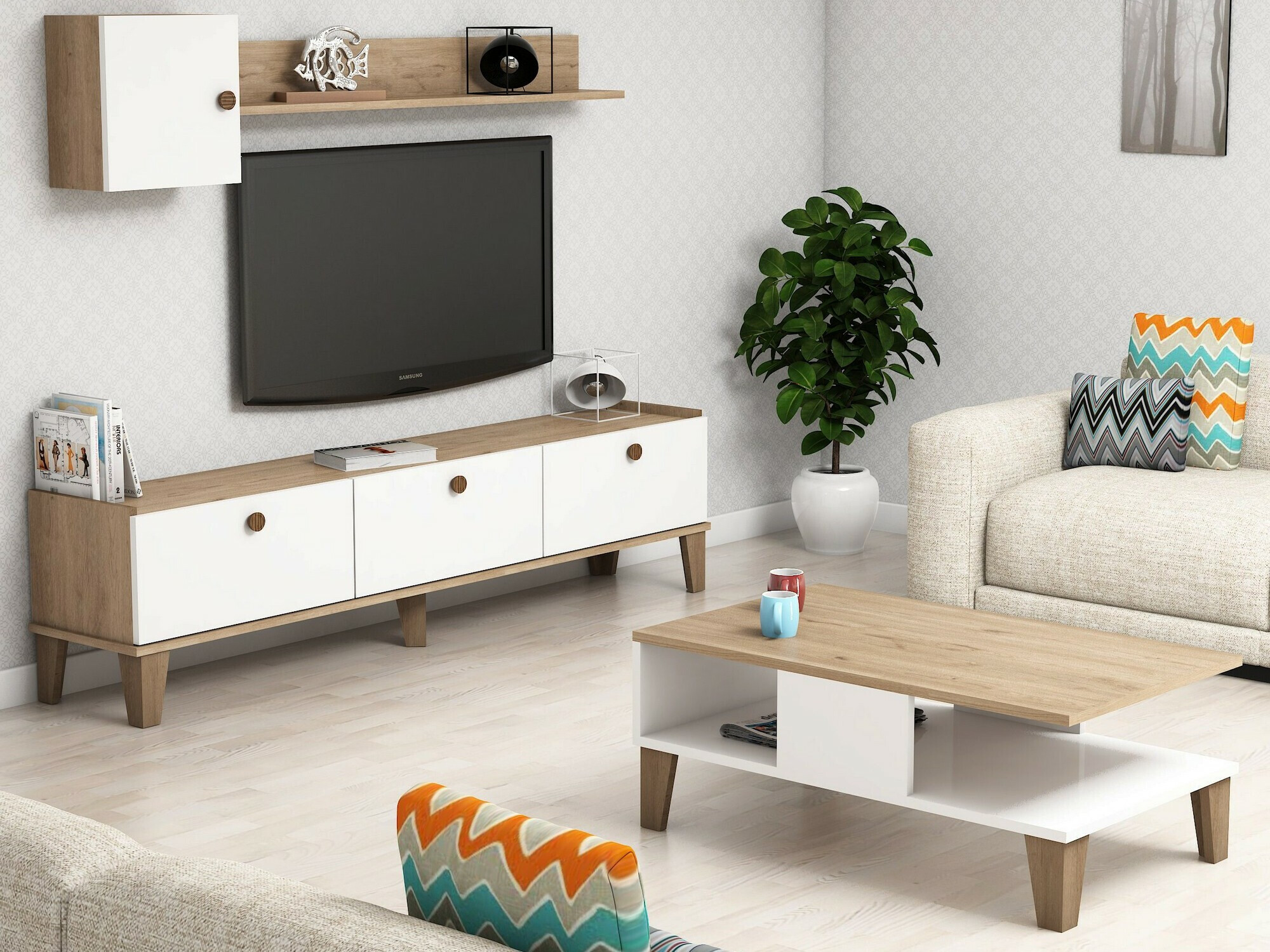 Conjunto de salón Kailua 723 (Roble + Blanco)