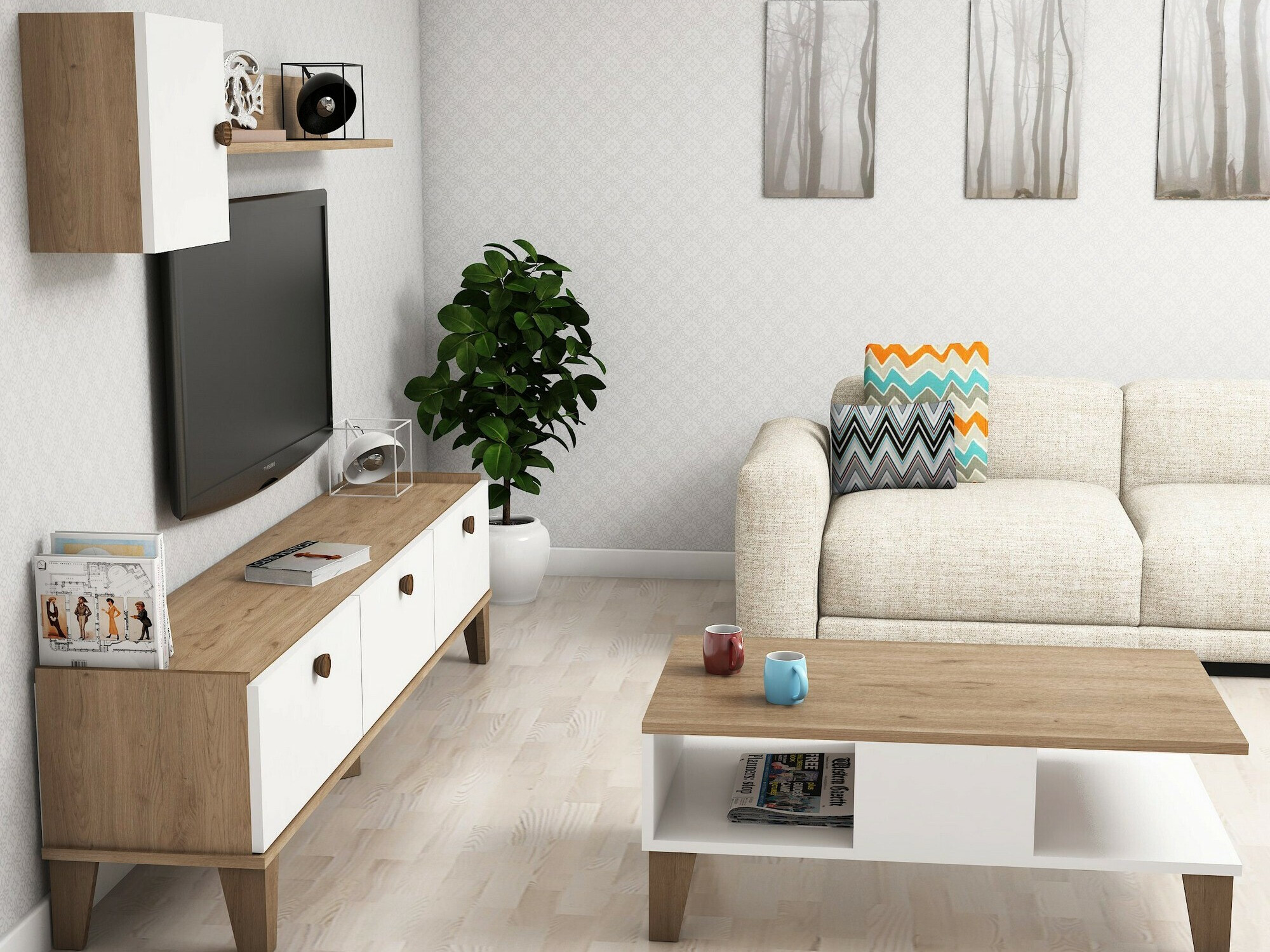 Conjunto de salón Kailua 723 (Roble + Blanco)