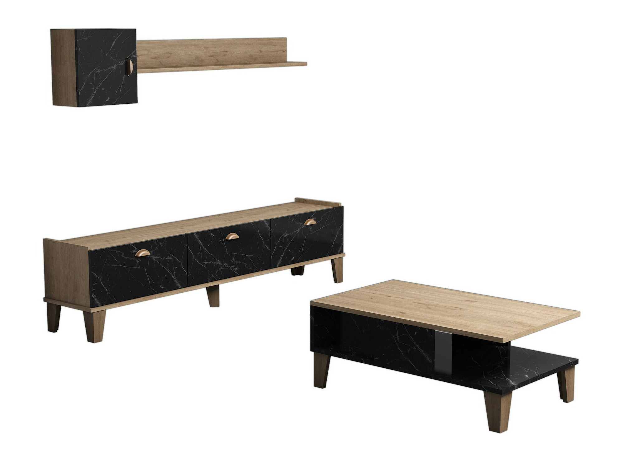 Conjunto de salón Kailua 723 (Roble + Mármol negro)