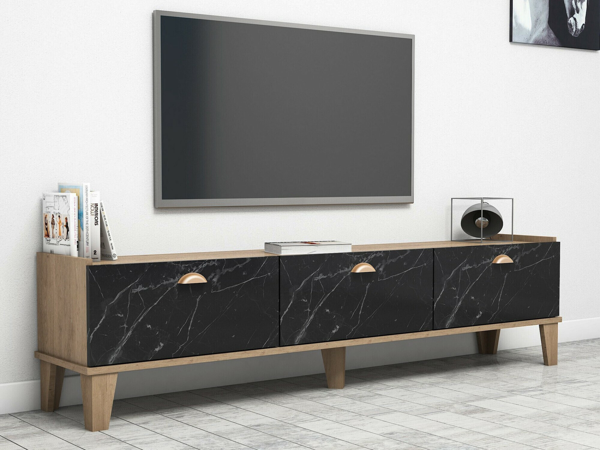 Mueble TV Kailua 2029 (Roble + Mármol negro)
