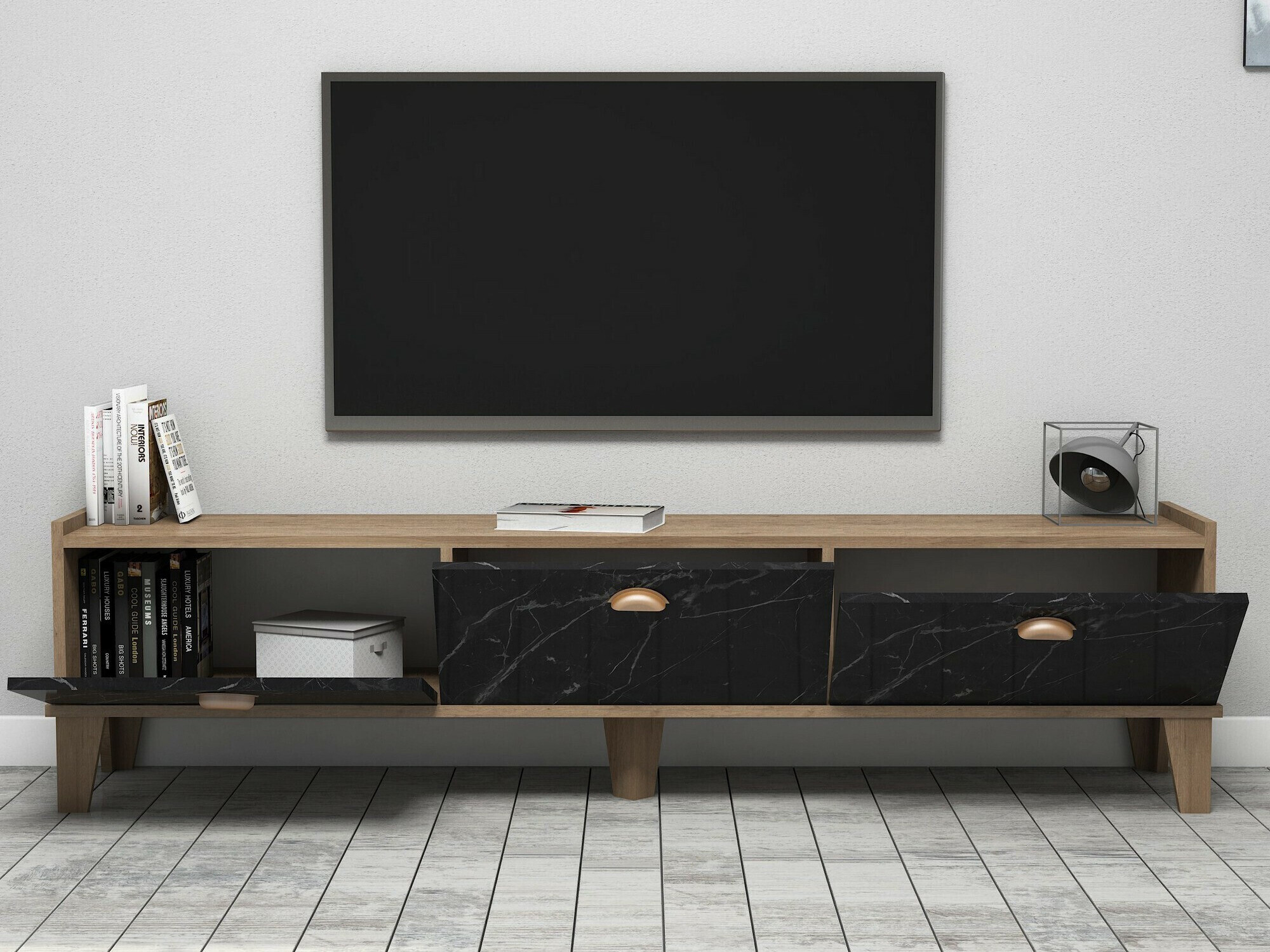 Mueble TV Kailua 2029 (Roble + Mármol negro)