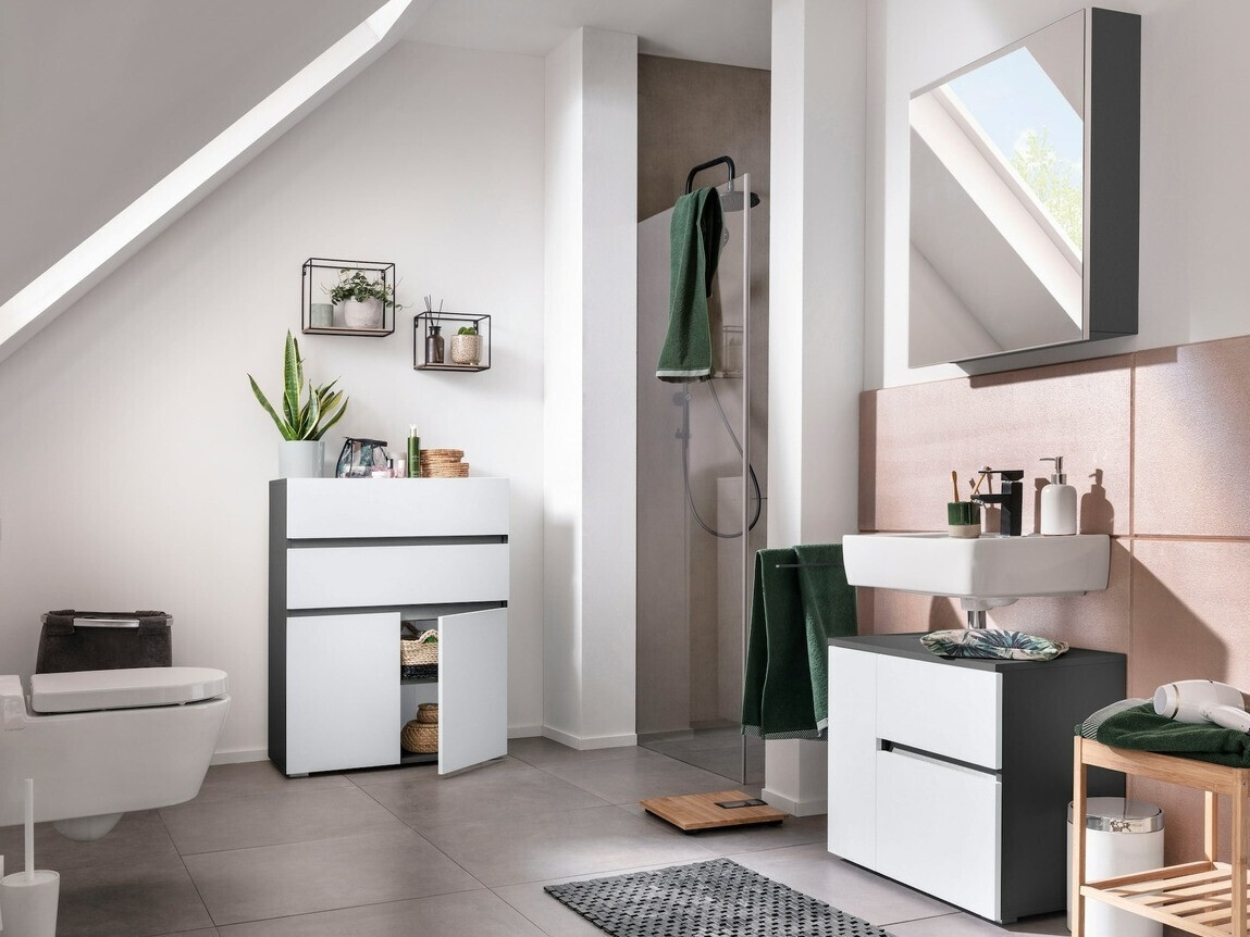 Armario de pie para baño Soncamu 101 (Blanco + Antracita)