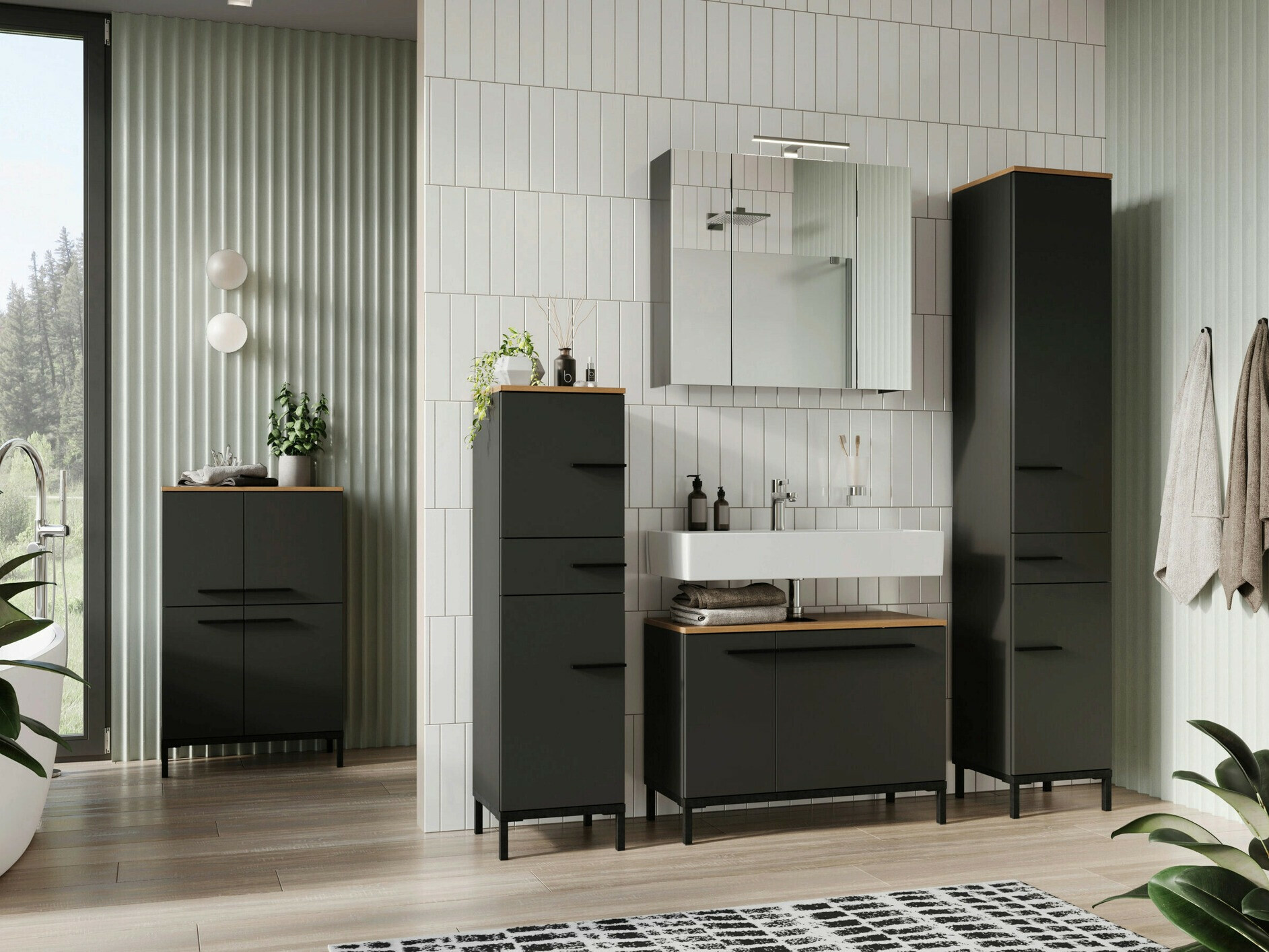 Conjunto de mueble de baño Ruvlevu 104 (Grafito + Navarra roble)