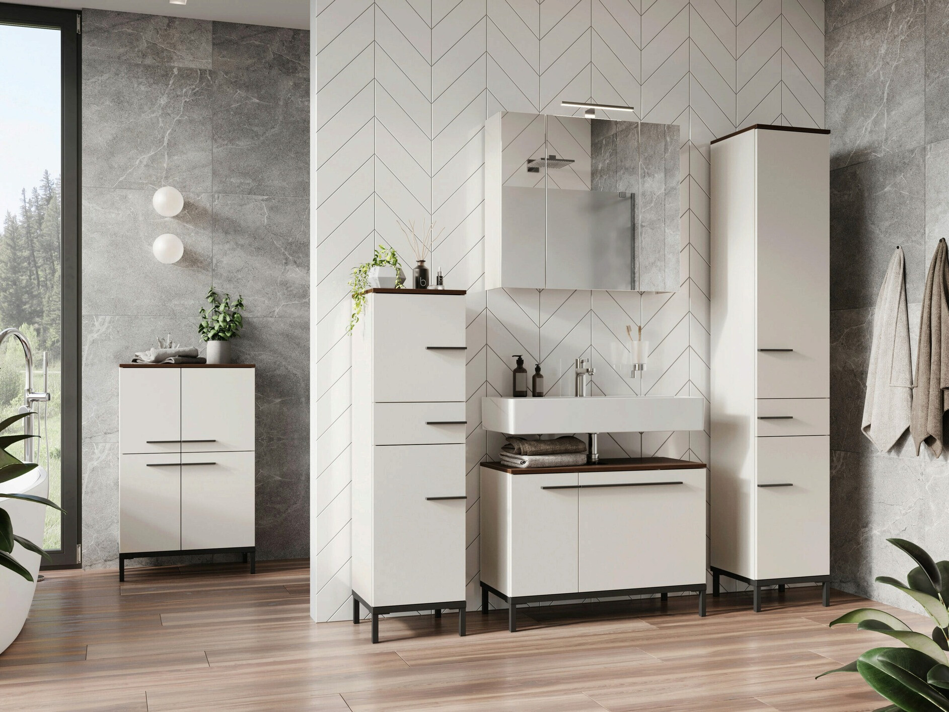 Conjunto de mueble de baño Ruvlevu 104 (Gris claro + Nuez)