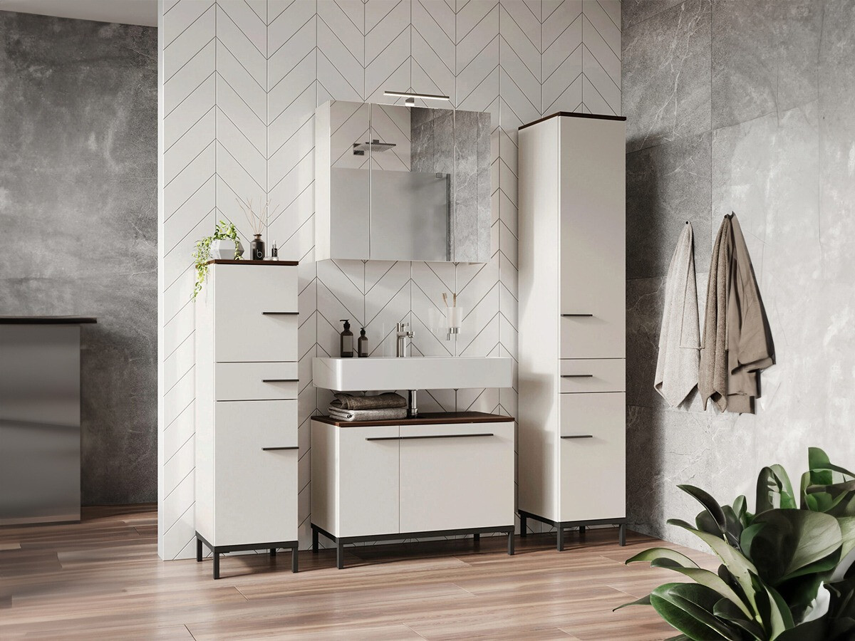 Conjunto de mueble de baño Ruvlevu 105 (Gris claro + Nuez)