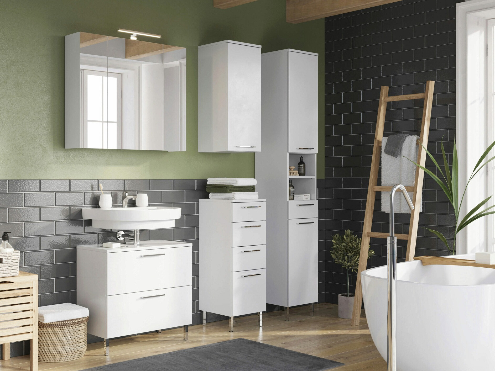 Mueble para baño con espejo Temeli 101 (Blanco)