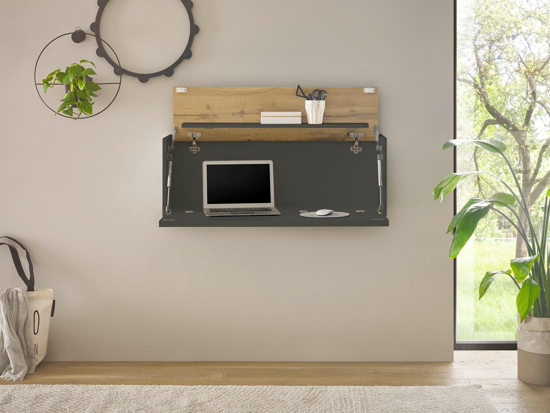 Mesa de oficina Elbsori 107 (Antracita + Roble wotan)