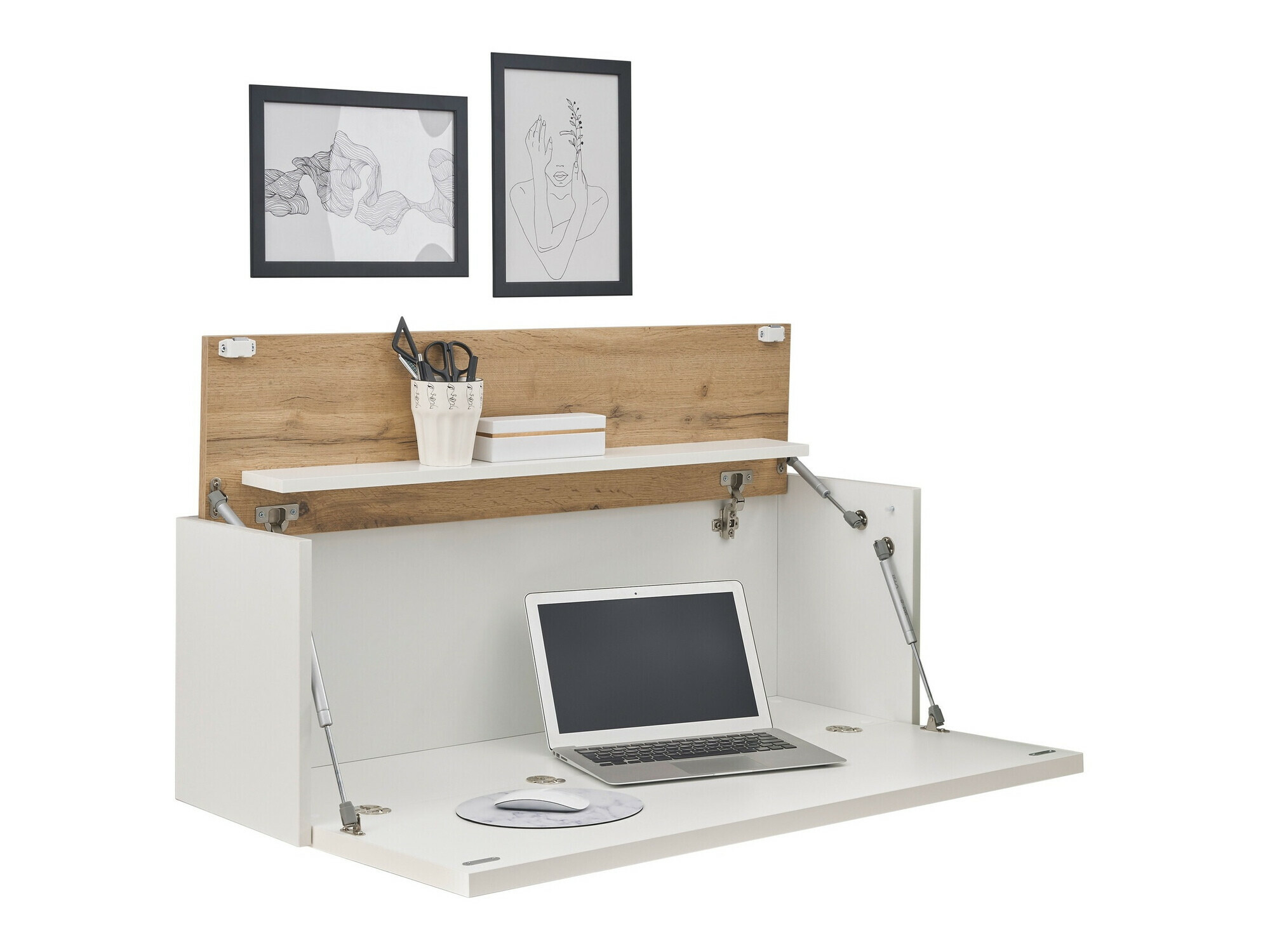 Mesa de oficina Elbsori 107 (Blanco + Roble wotan)