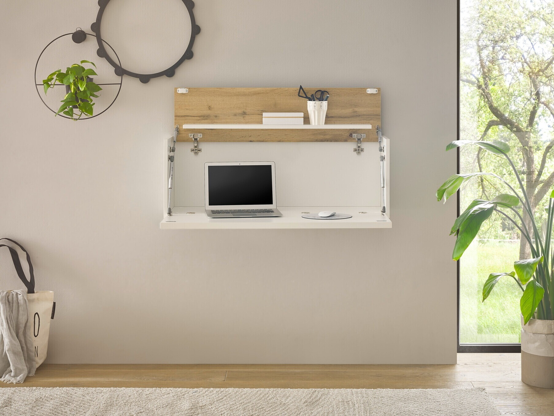 Mesa de oficina Elbsori 107 (Blanco + Roble wotan)