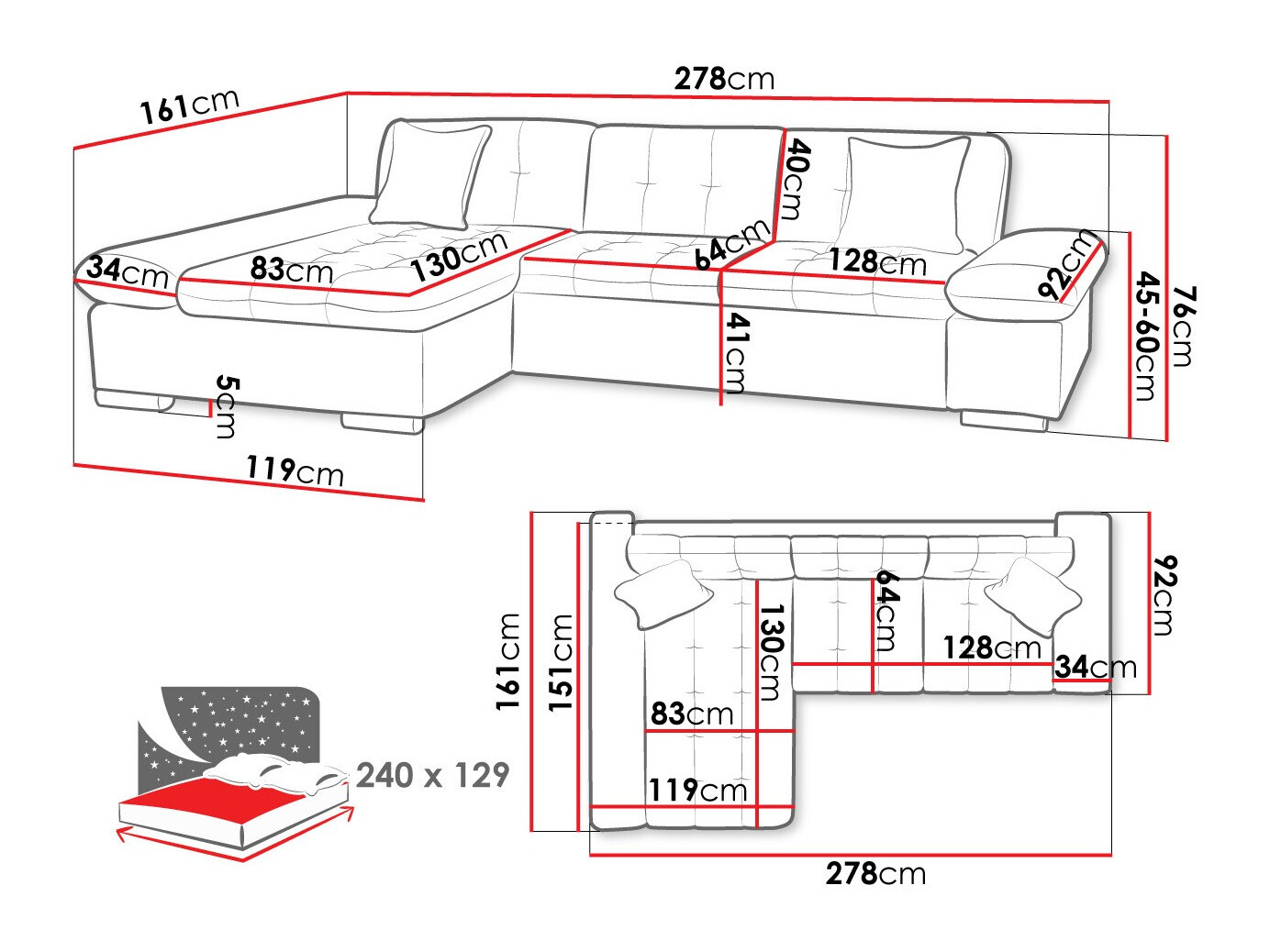 Sofá rinconero Comfivo 152 (Velo 625)