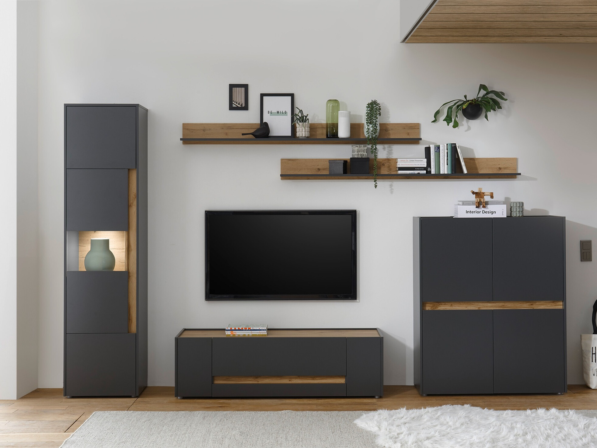 Mueble TV Elbsori 114 (Antracita + Roble wotan)
