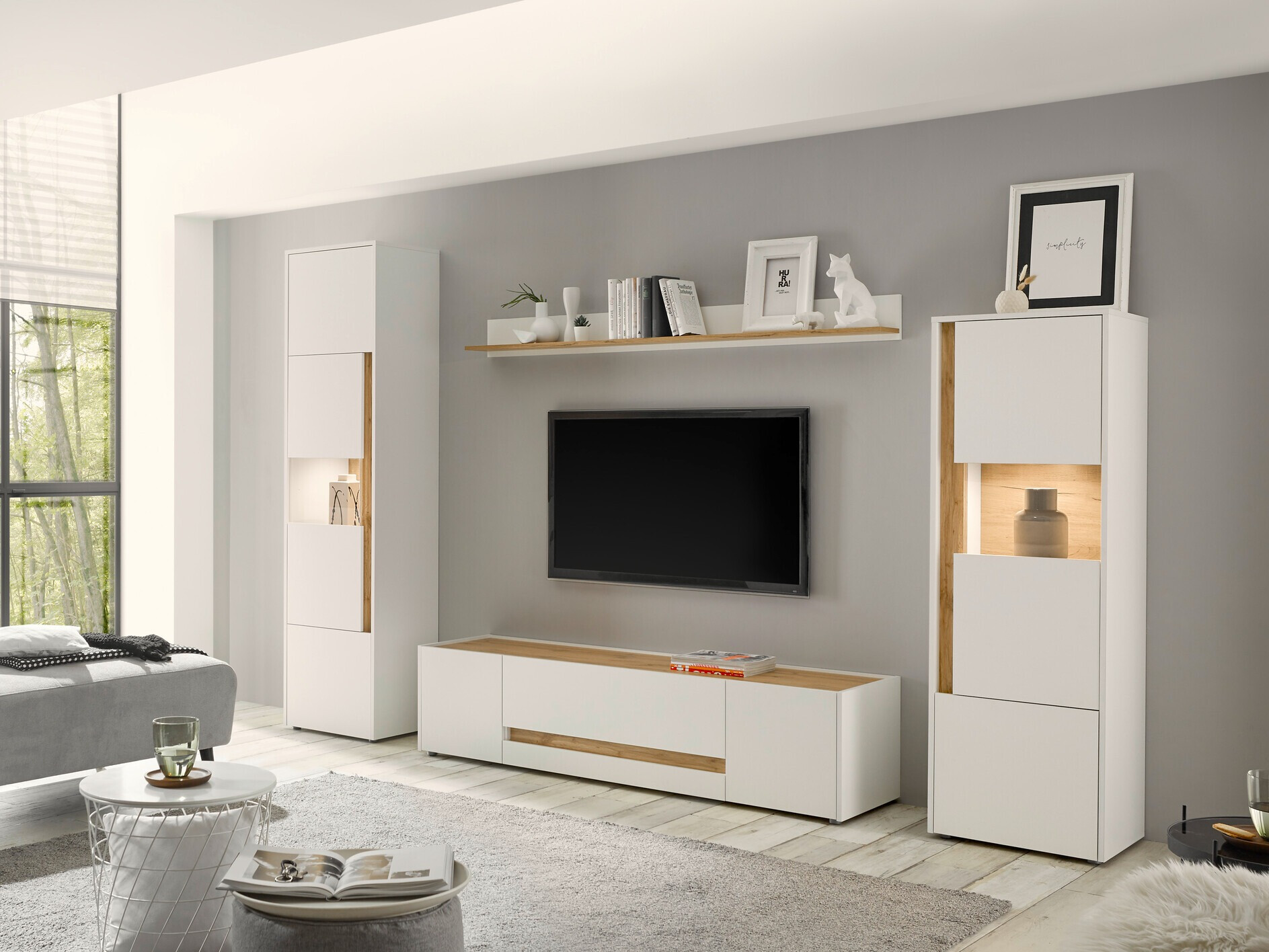Mueble TV Elbsori 115 (Blanco + Roble wotan)