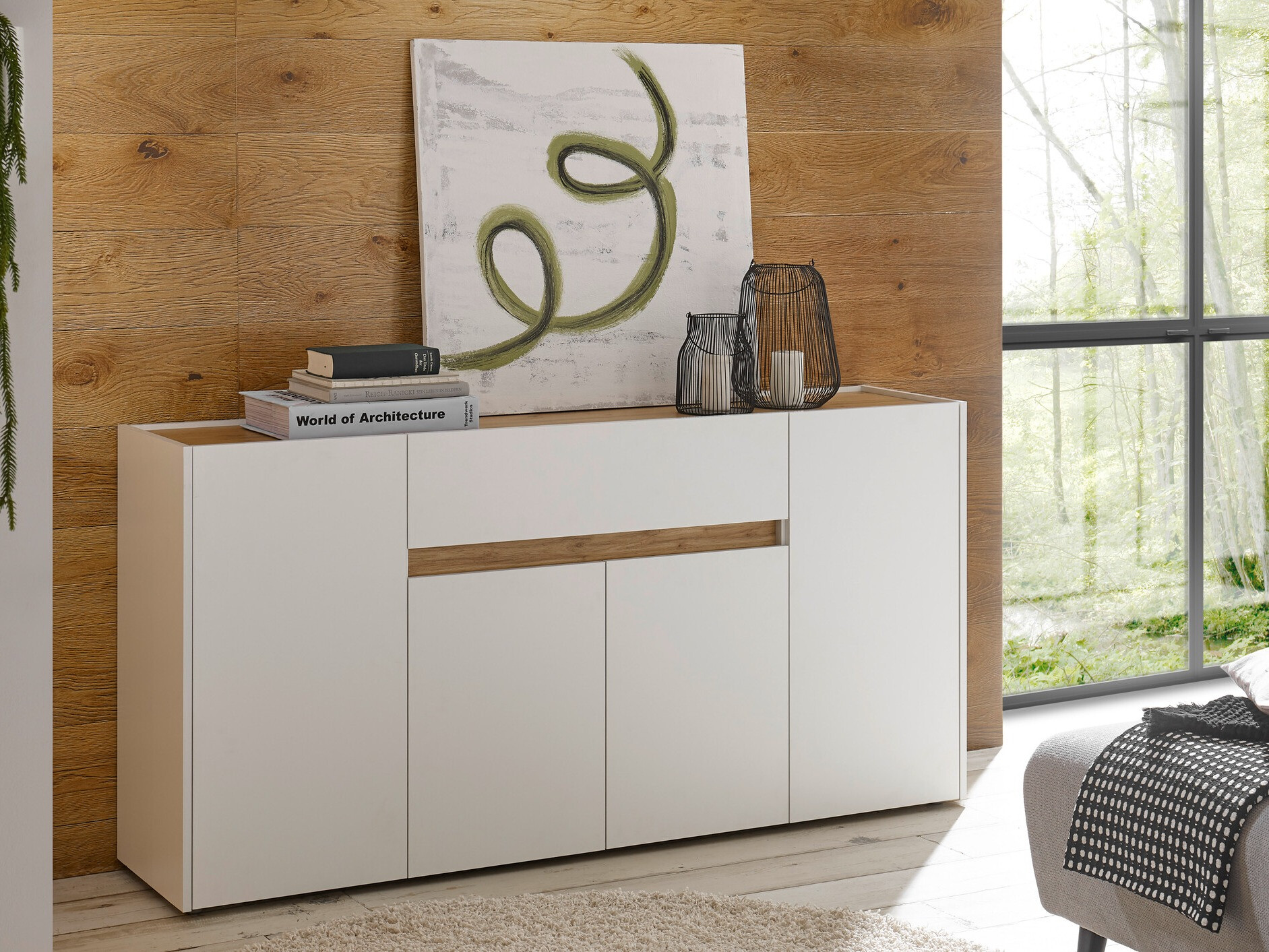 Cómoda Elbsori 117 (Blanco + Roble wotan)