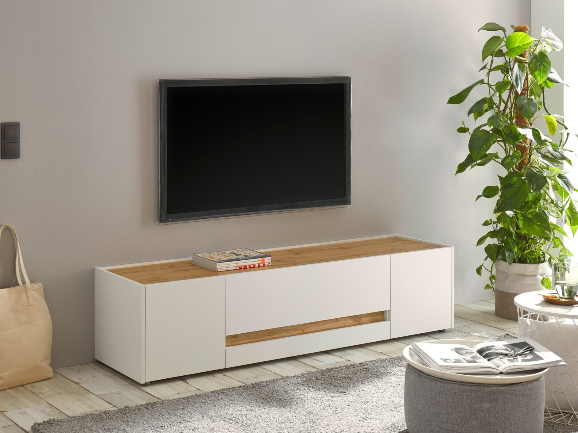 Mueble TV Elbsori 115 (Blanco + Roble wotan)