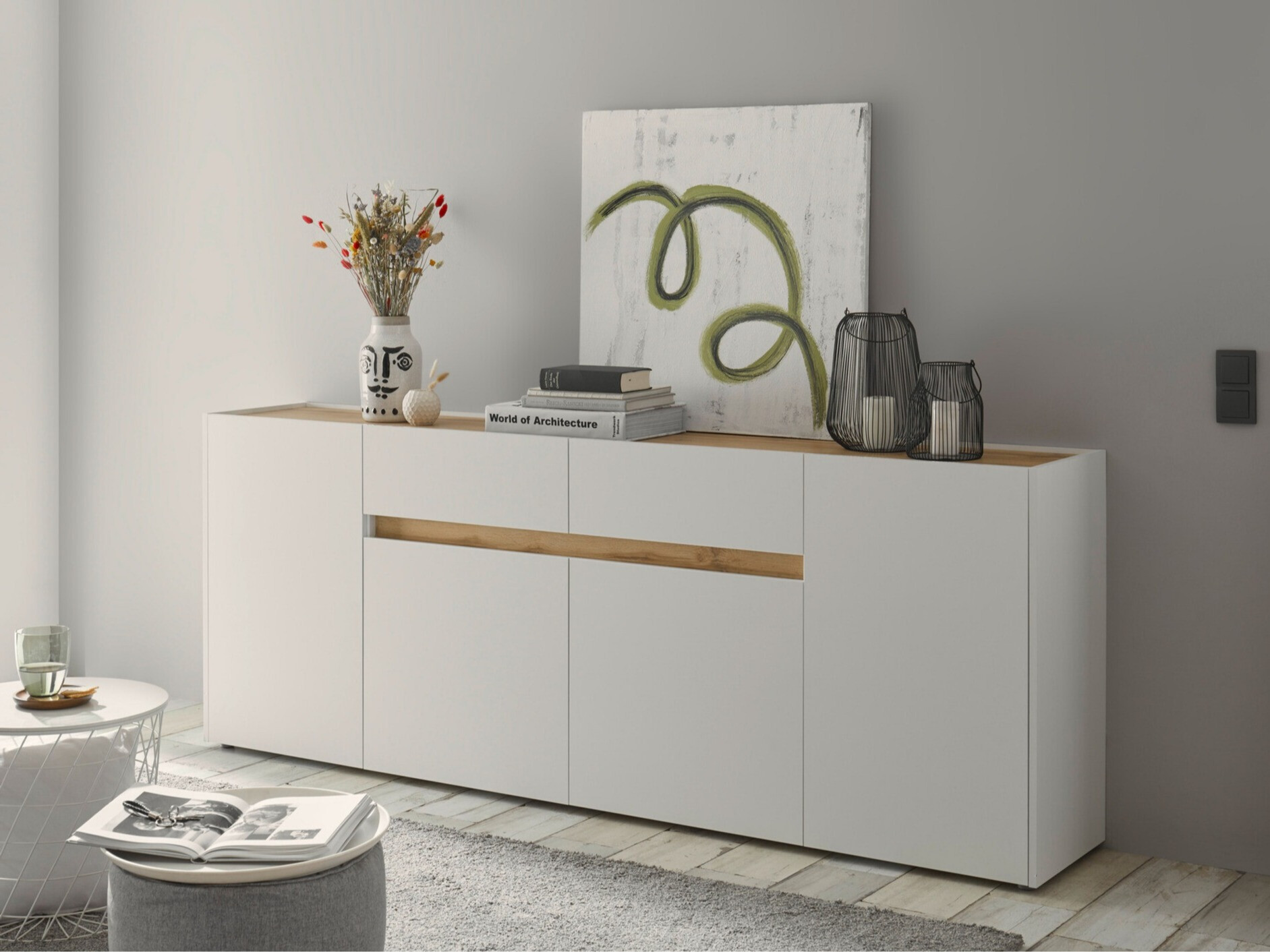 Cómoda Elbsori 118 (Blanco + Roble wotan)