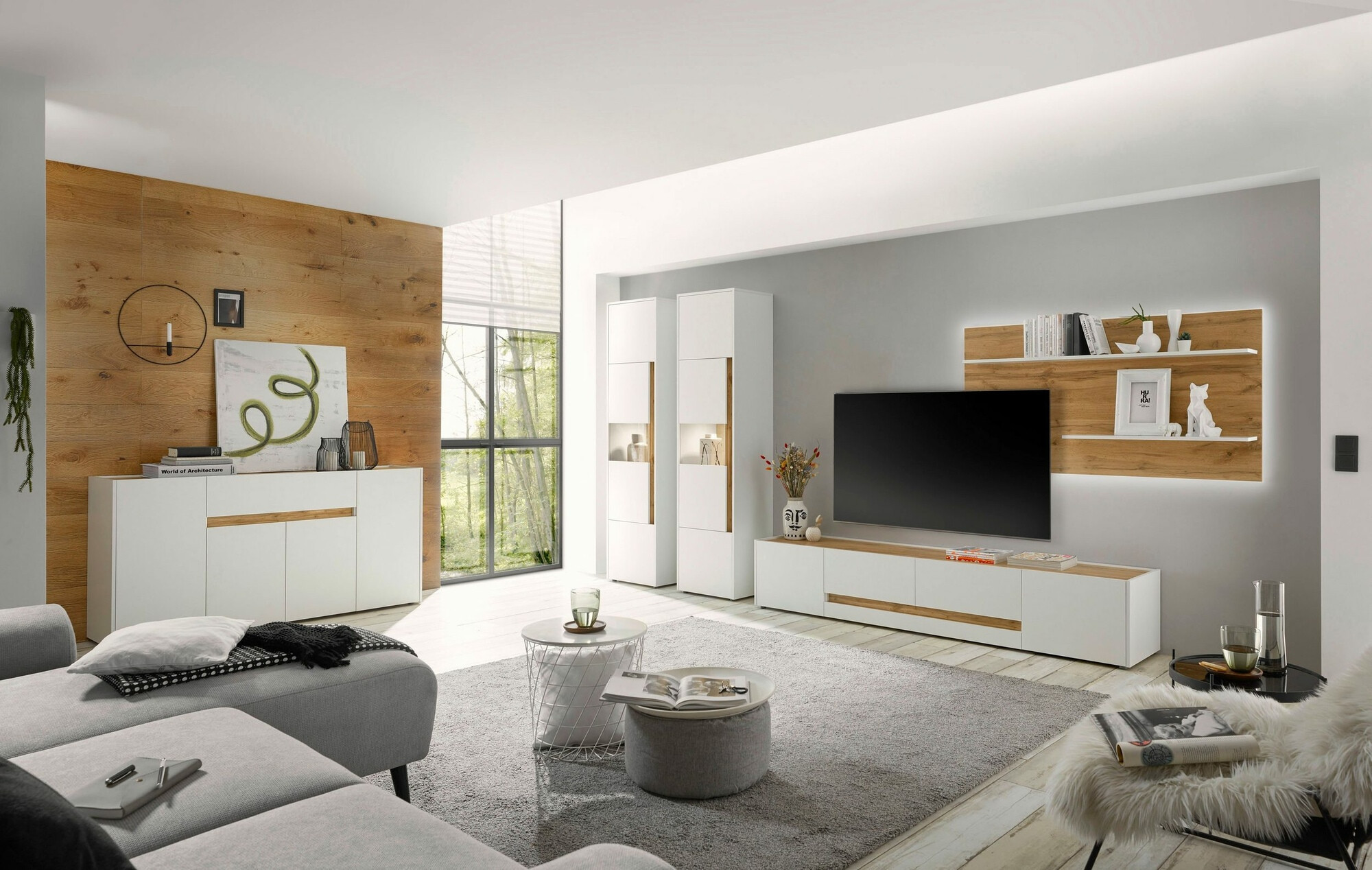 Cómoda Elbsori 118 (Blanco + Roble wotan)