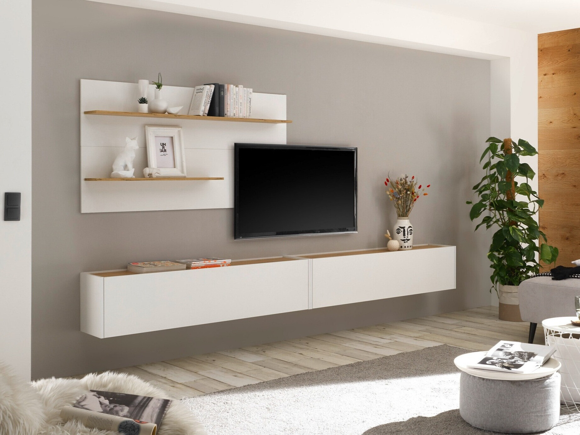 Conjunto de salón Elbsori 120 (Blanco + Roble wotan)