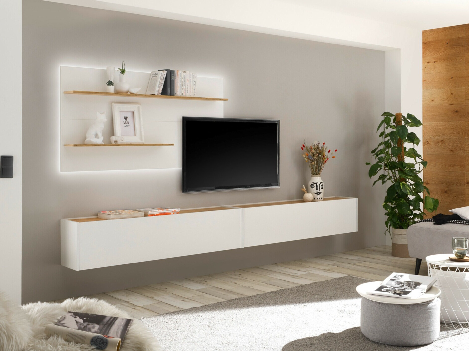 Conjunto de salón Elbsori 120 (Blanco + Roble wotan)