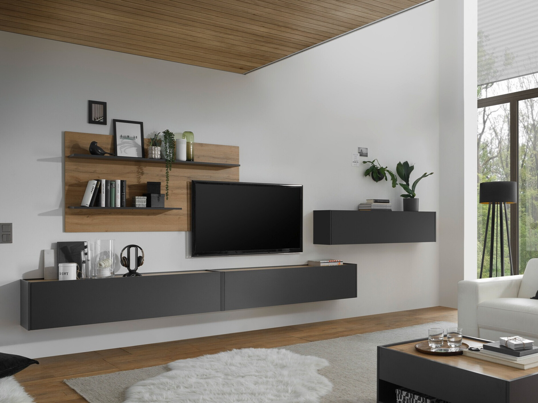 Conjunto de salón Elbsori 121 (Antracita + Roble wotan)