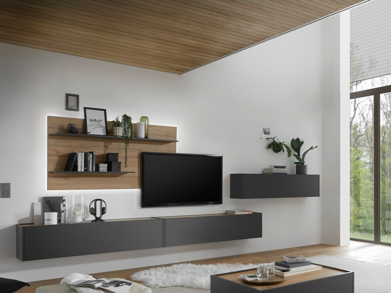 Conjunto de salón Elbsori 121 (Antracita + Roble wotan)