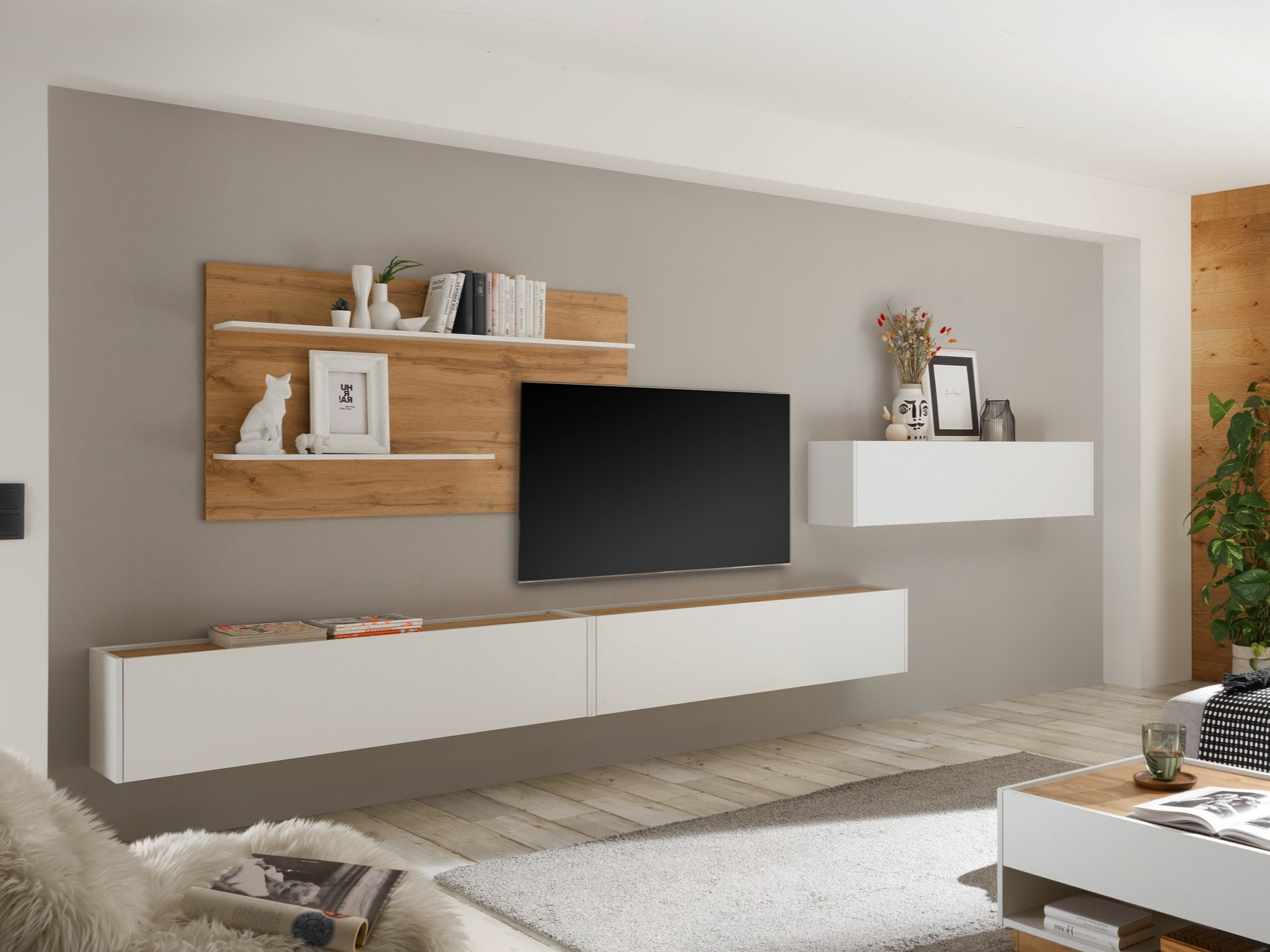 Conjunto de salón Elbsori 121 (Blanco + Roble wotan)