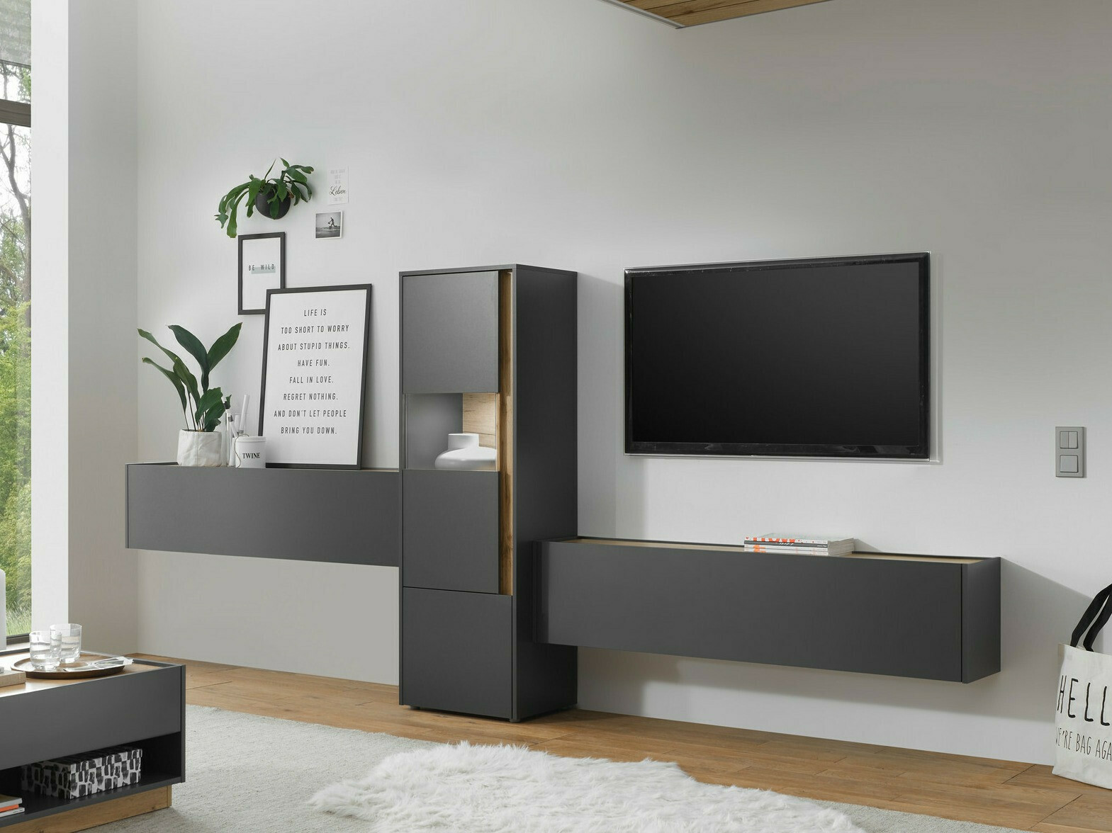 Conjunto de salón Elbsori 122 (Antracita + Roble wotan)