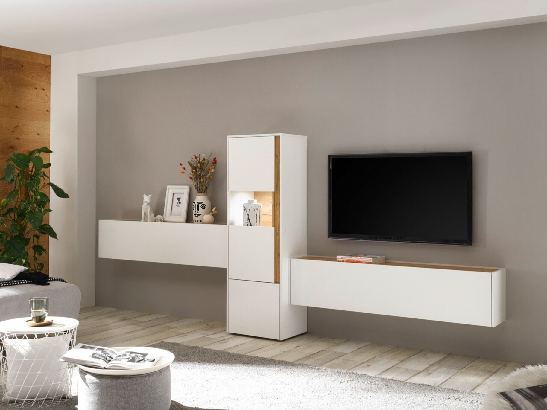 Conjunto de salón Elbsori 122 (Blanco + Roble wotan)