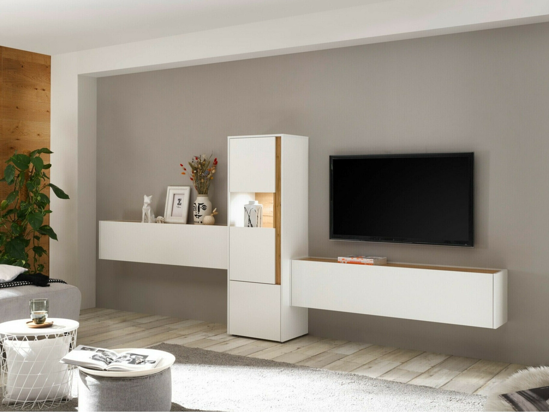 Conjunto de salón Elbsori 122 (Blanco + Roble wotan)
