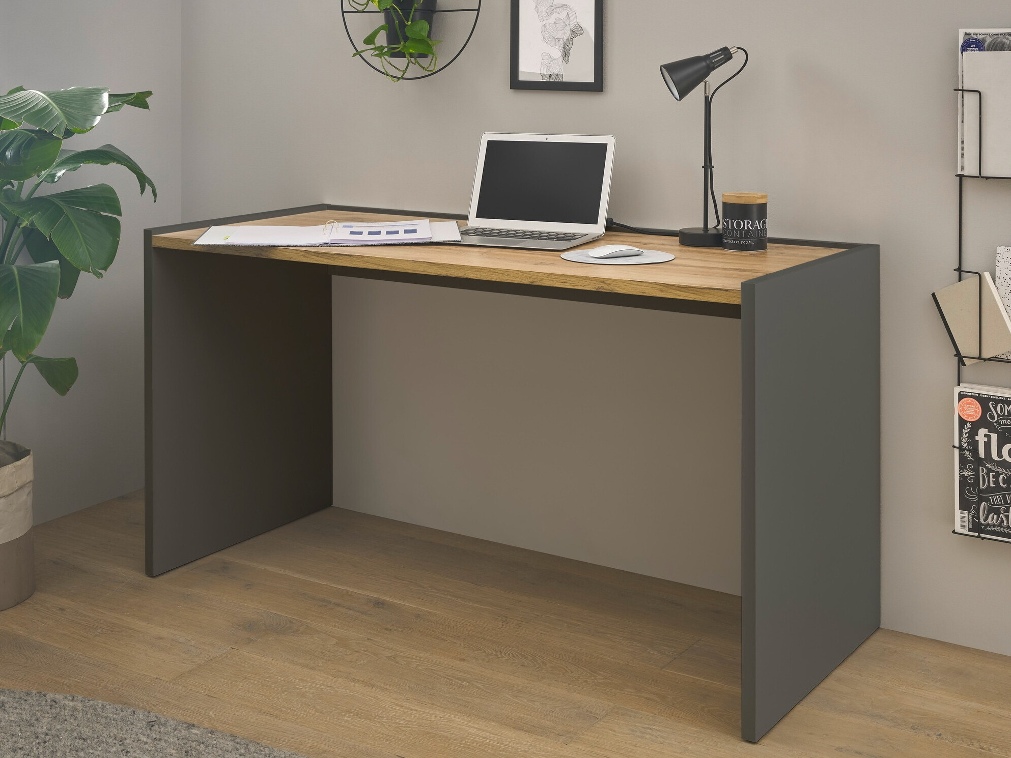 Mesa de oficina Elbsori 119 (Antracita + Roble wotan)