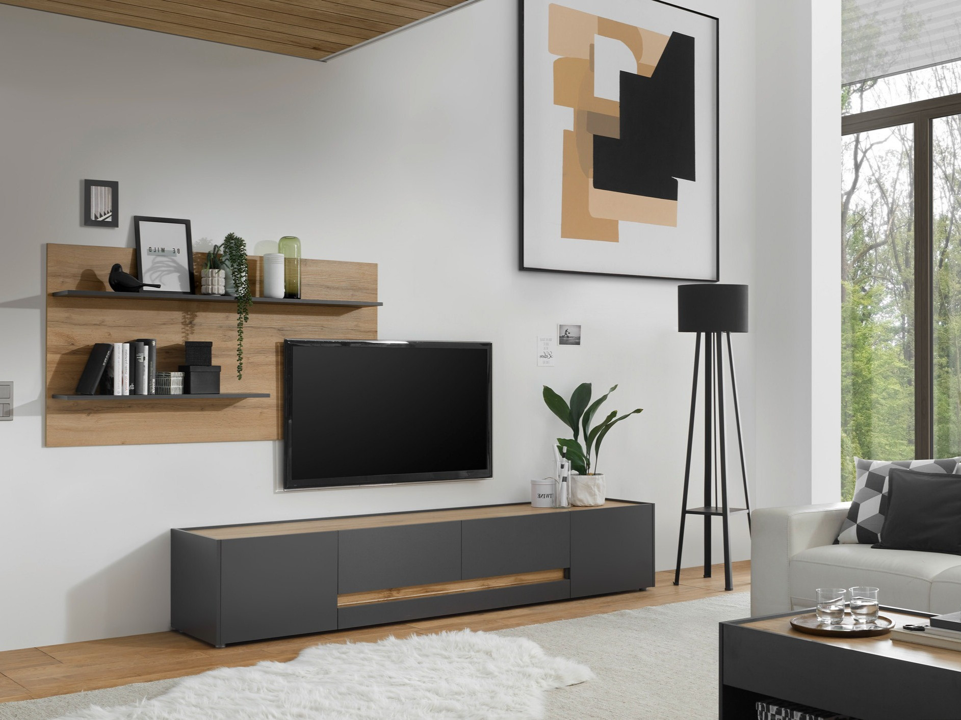 Conjunto de salón Elbsori 124 (Antracita + Roble wotan)