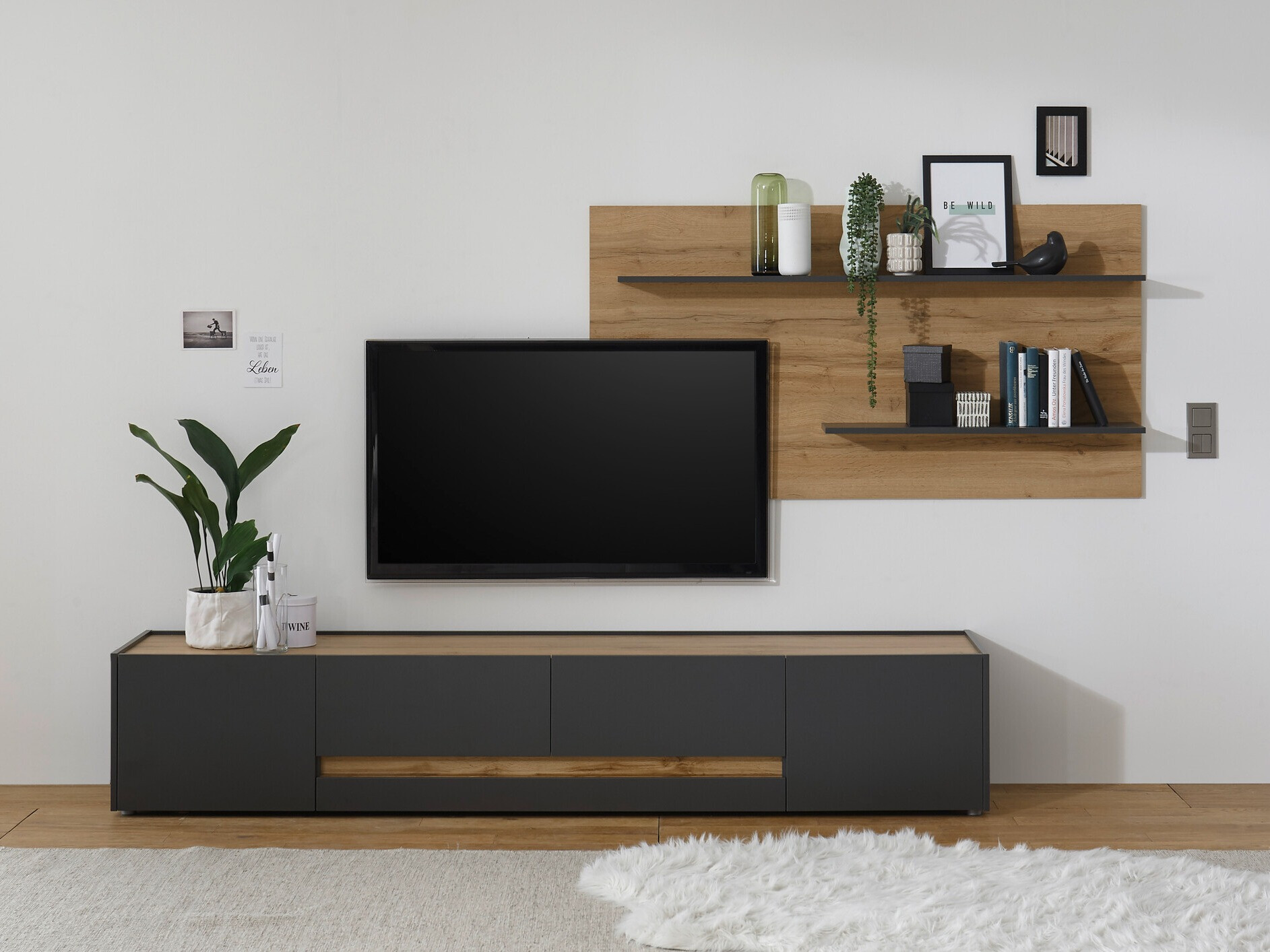 Conjunto de salón Elbsori 124 (Antracita + Roble wotan)