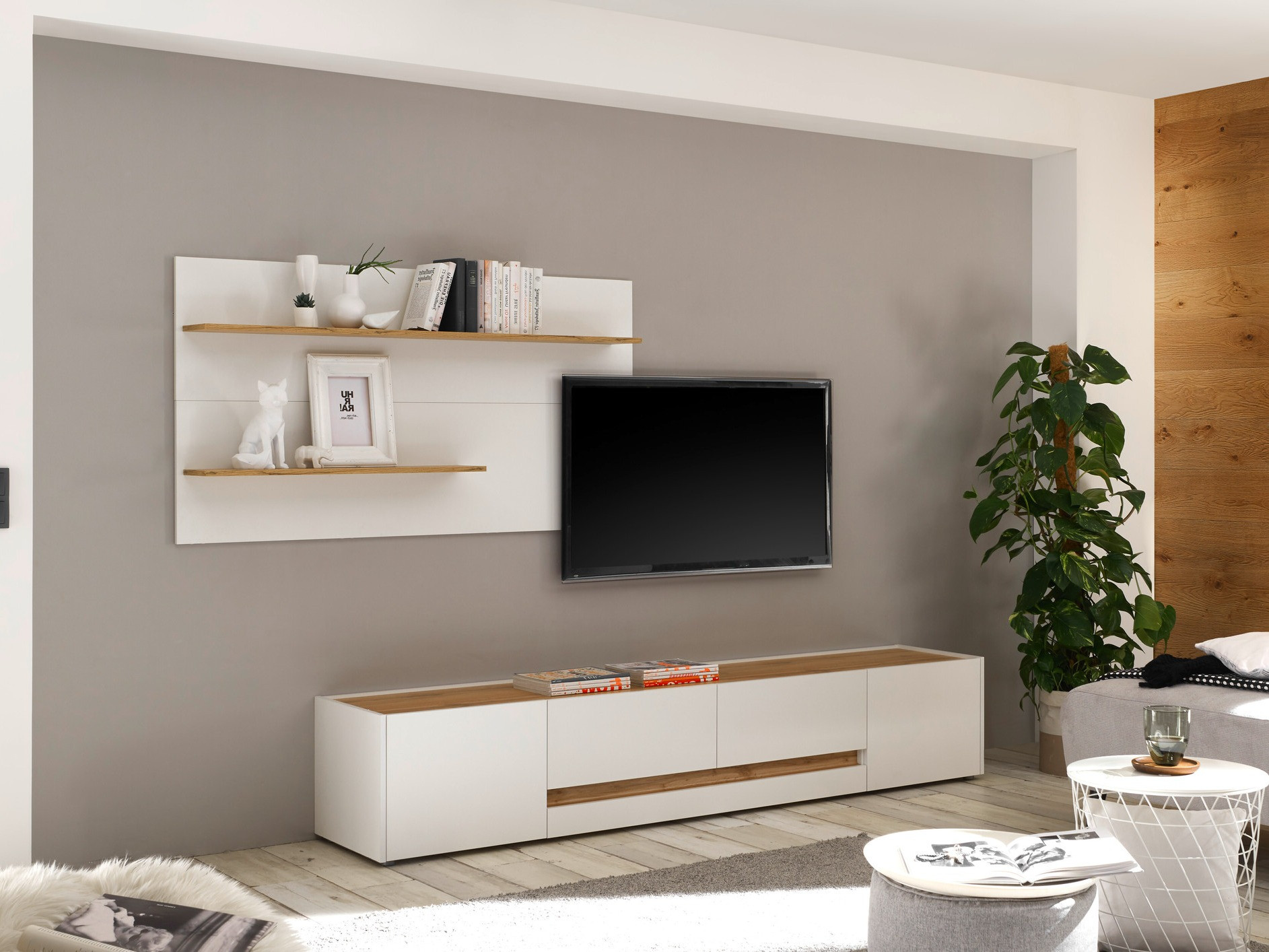 Conjunto de salón Elbsori 124 (Blanco + Roble wotan)